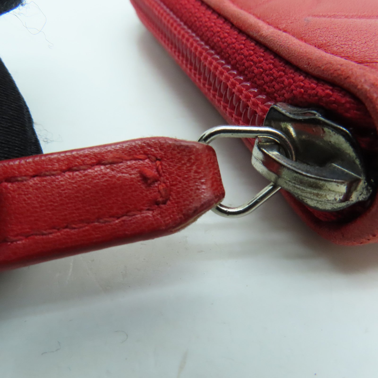 CHANEL Sheepskin Leather Long Wallet Silver Buckle Long Wallet Red