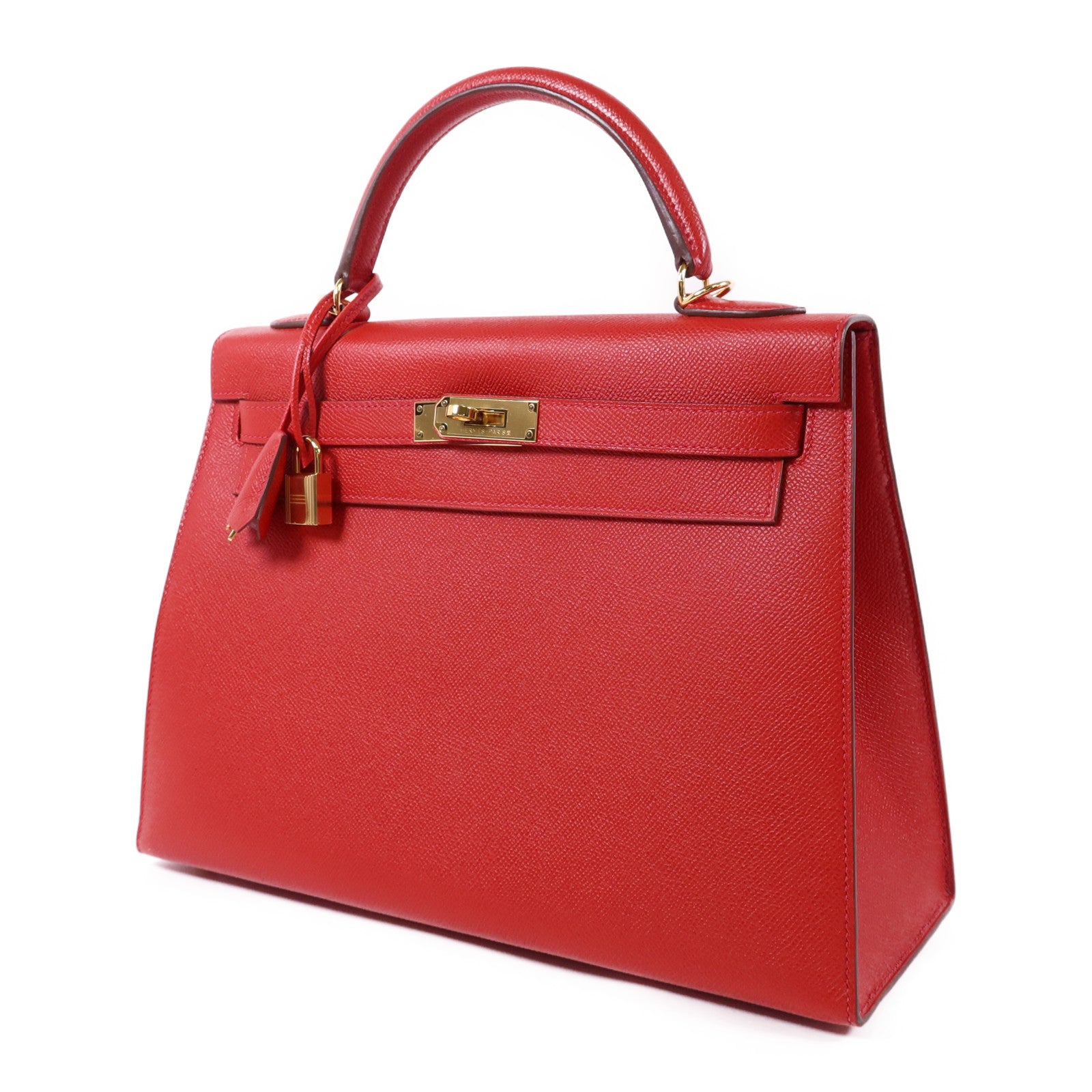 HERMES Epsom皮革Kelly 32金扣手挽肩背兩用袋Rouge Casaque