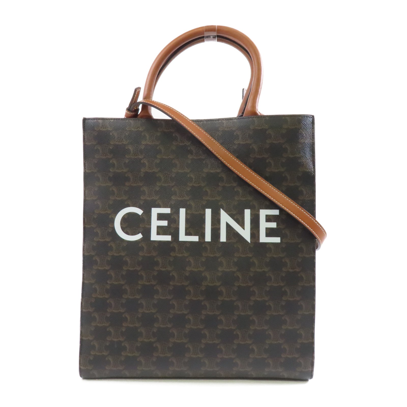 CELINE 塗層帆布Small Cabas Vertical Triomphe金扣肩背袋啡色