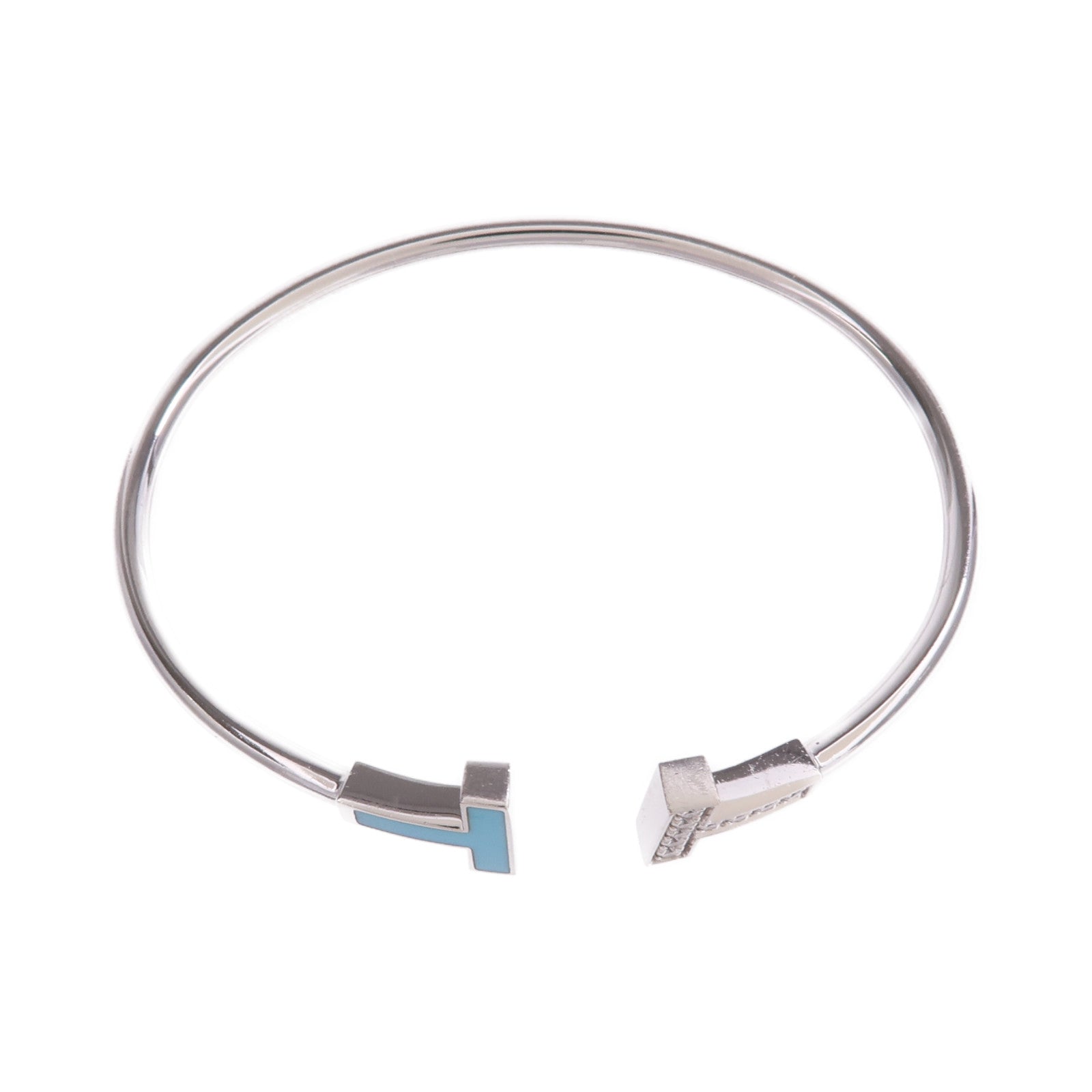 TIFFANY＆CO 18K白金T Diamond and Turquoise Wire Bracelet鑽石/綠松石手鐲