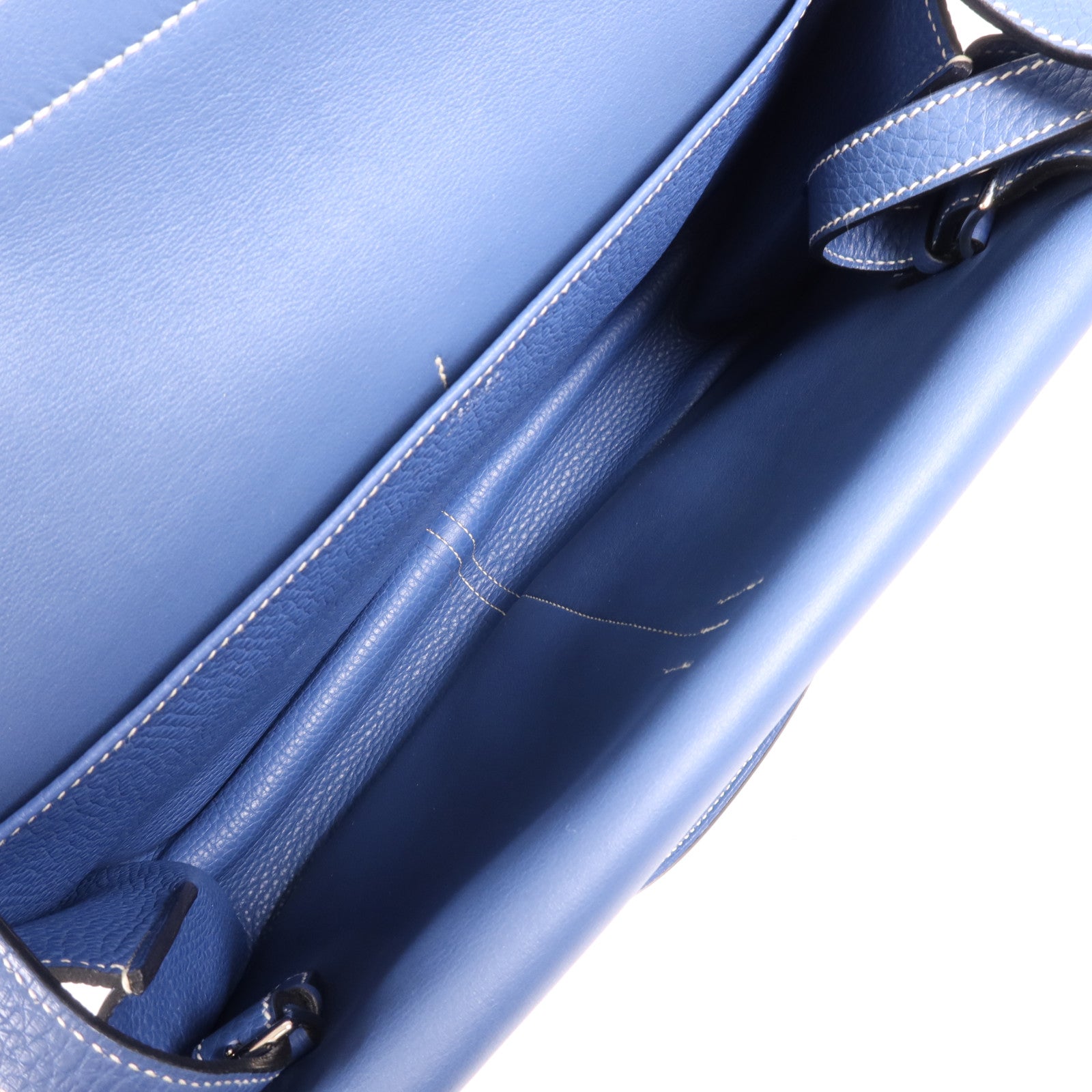 HERMES Clemence皮革 Halzan 31銀扣手挽肩背兩用袋Bleu Agat