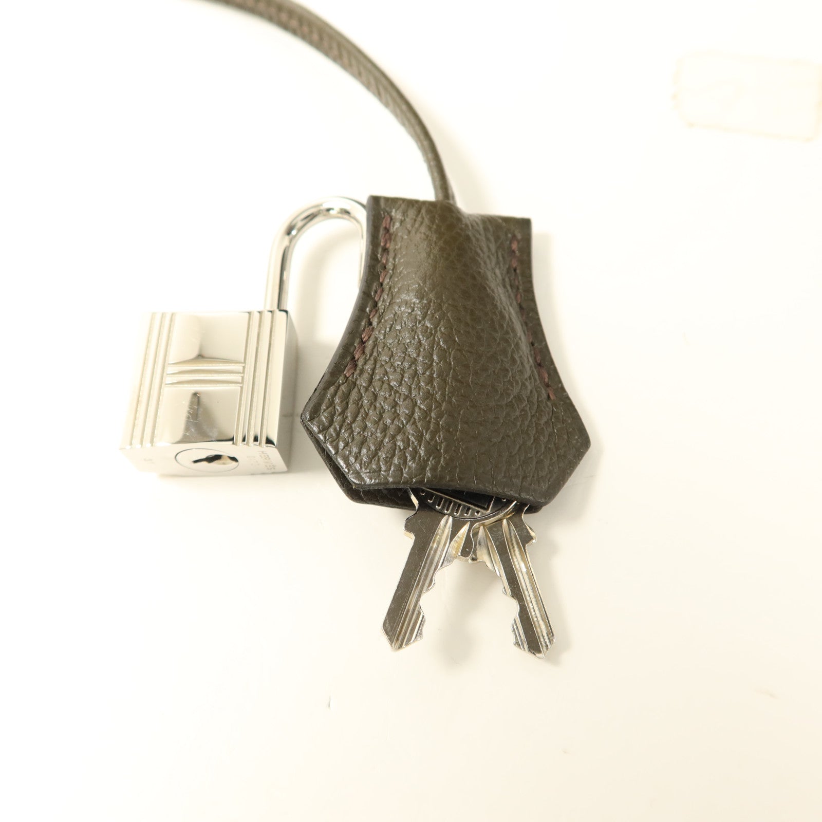 HERMES Chevre皮革Kelly 35銀扣手挽肩背兩用袋Vert Olive