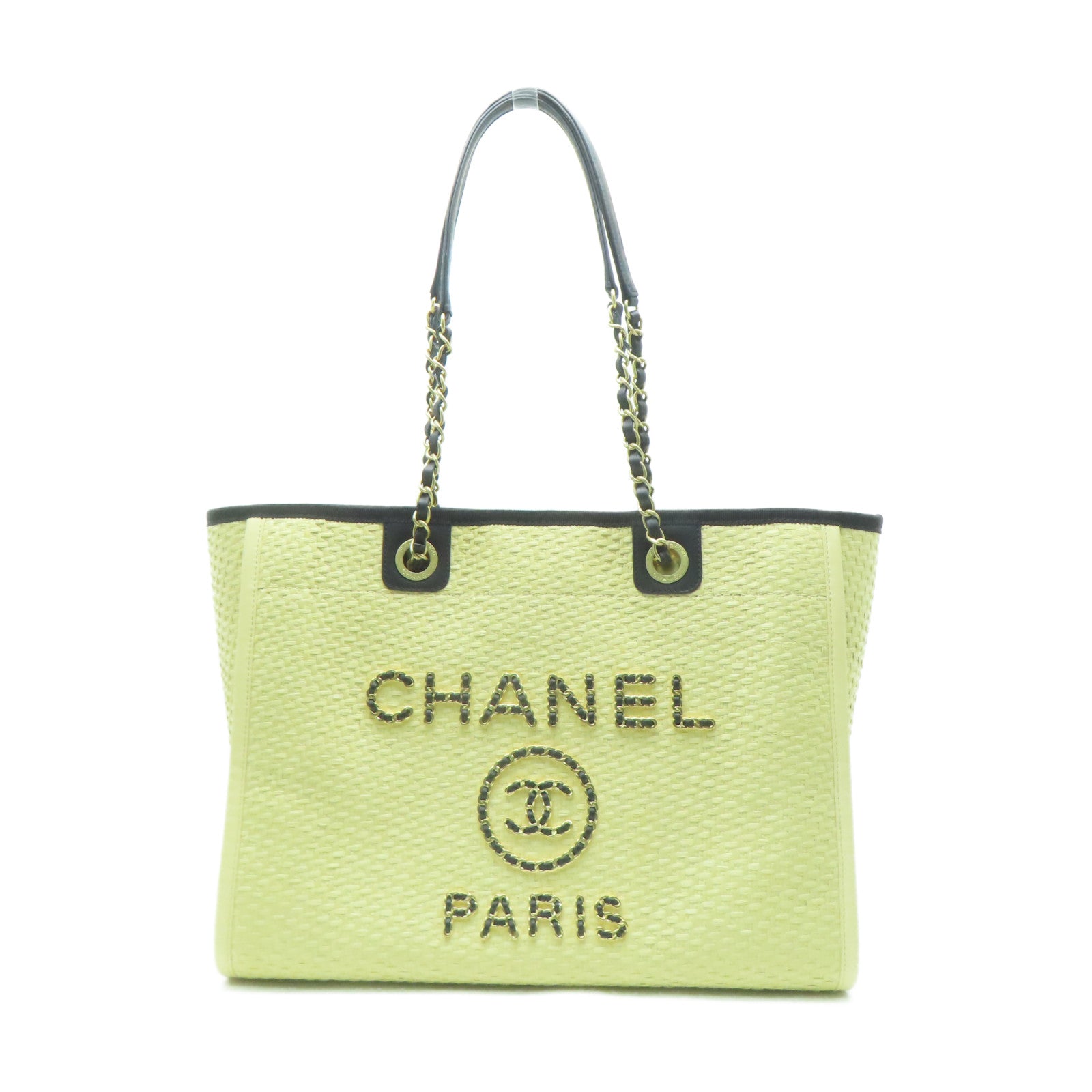 CHANEL 【激減優惠】斜紋軟呢Chanel Deauville金扣鏈帶肩背袋米色