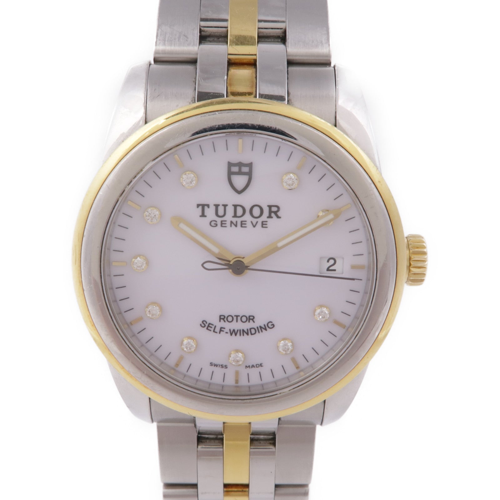 TUDOR Gramour Date Automatic Watch 55003 18K Yellow Gold Stainless Steel Diamond