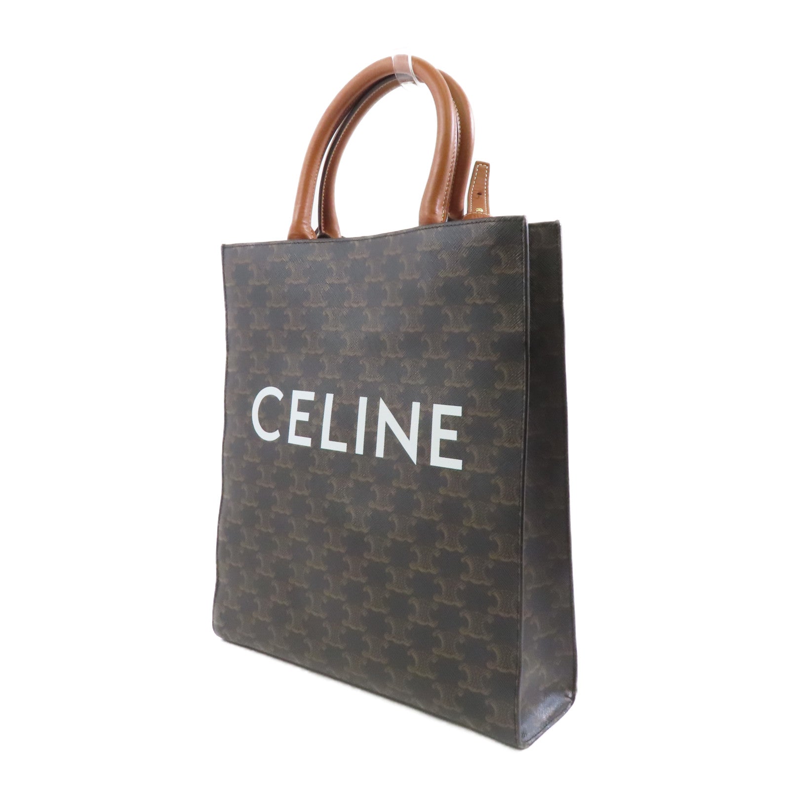 CELINE 塗層帆布Small Cabas Vertical Triomphe金扣肩背袋啡色