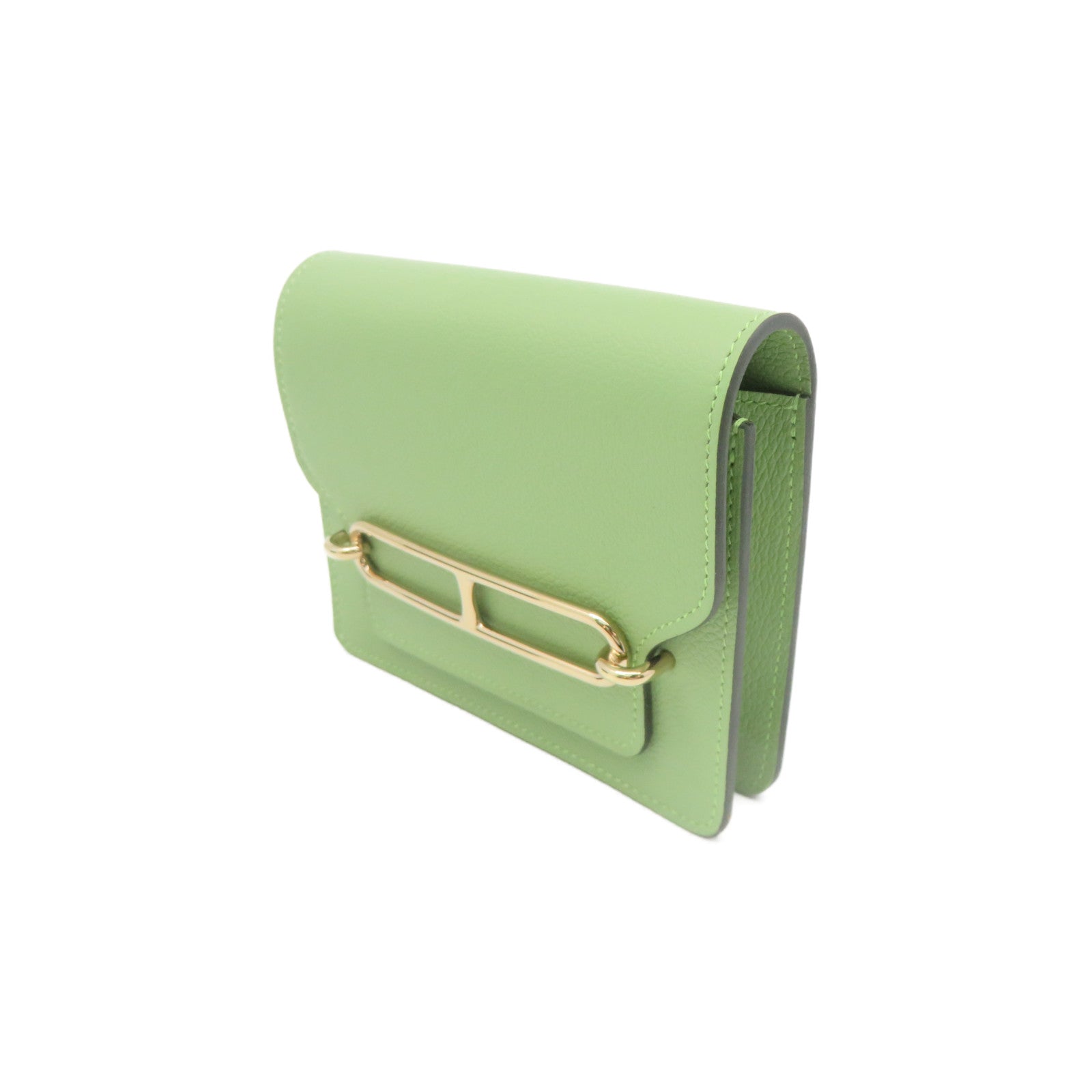 HERMES 【激減優惠】Evercolour皮革Roulis Slim Wallet金扣短錢包Vert Criquet淺綠色