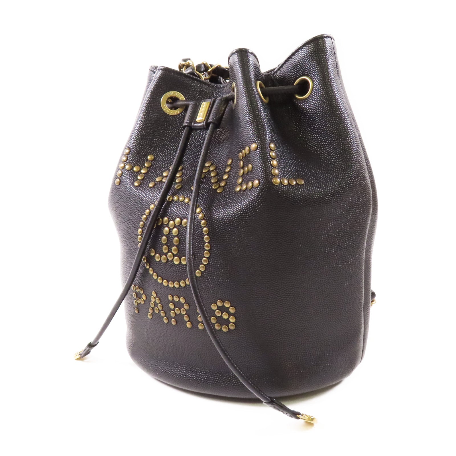 CHANEL【激減優惠】 牛皮皮革Drawstring Bucket金扣鏈帶肩背袋