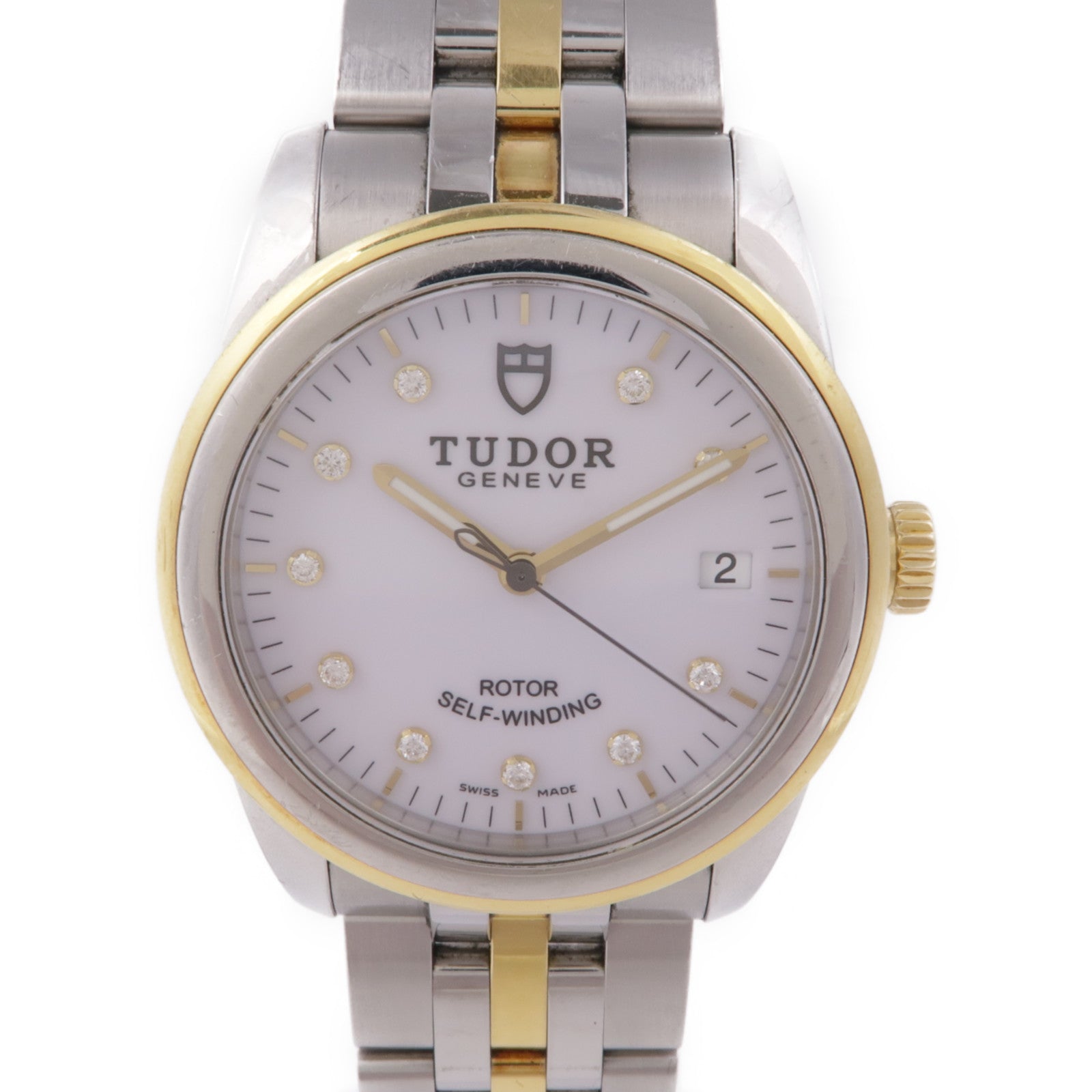 TUDOR Gramour Date Automatic Watch 55003 18K Yellow Gold Stainless Steel Diamond