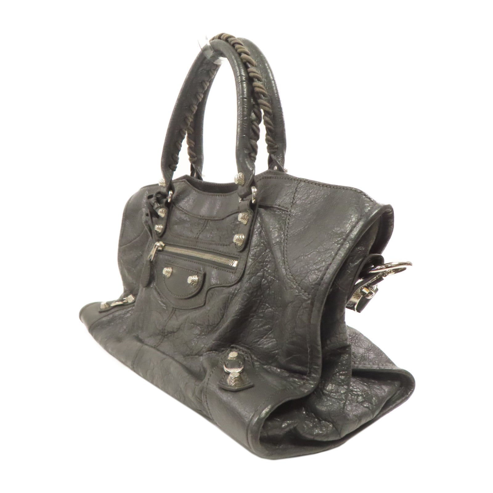 BALENCIAGA 牛皮皮革Giant Part Time銀扣手挽肩背兩用袋灰色