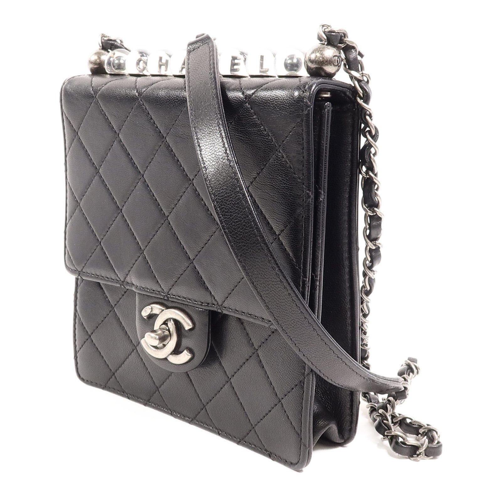 CHANEL 牛皮皮革Matelasse Pearl Chain Bag鏈帶肩背袋