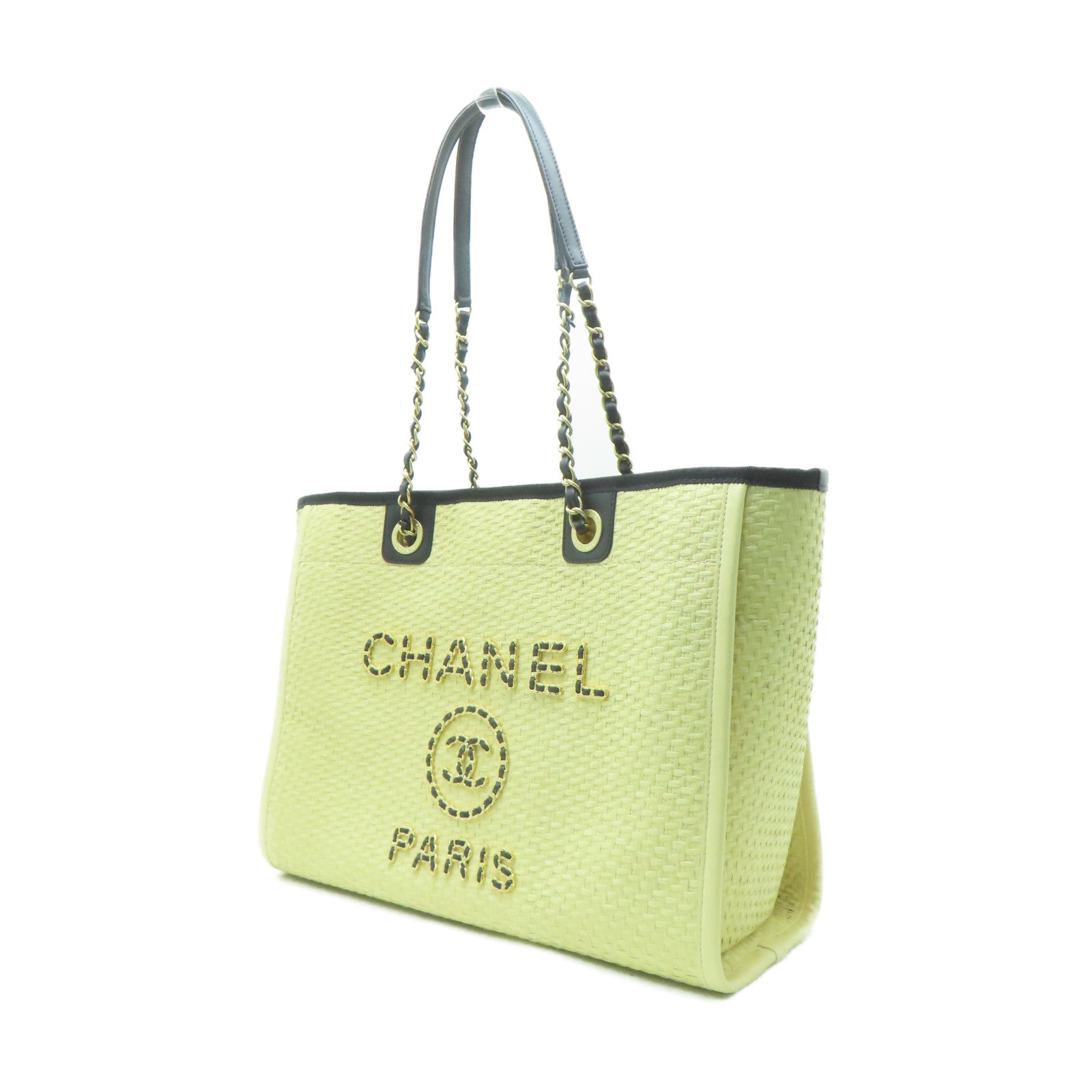 CHANEL 【激減優惠】斜紋軟呢Chanel Deauville金扣鏈帶肩背袋米色