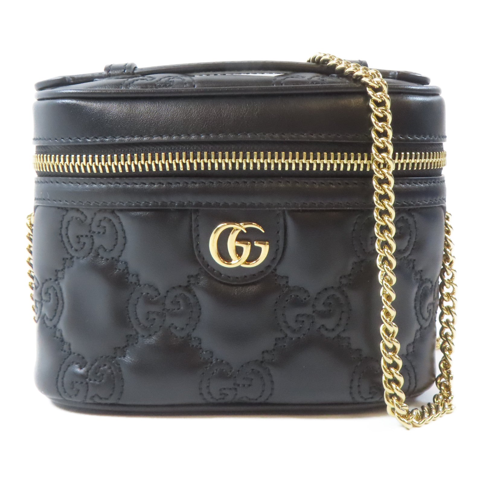 GUCCI 牛皮皮革GG Matelasse Top Handle Mini Bag金扣手挽肩背兩用袋黑色