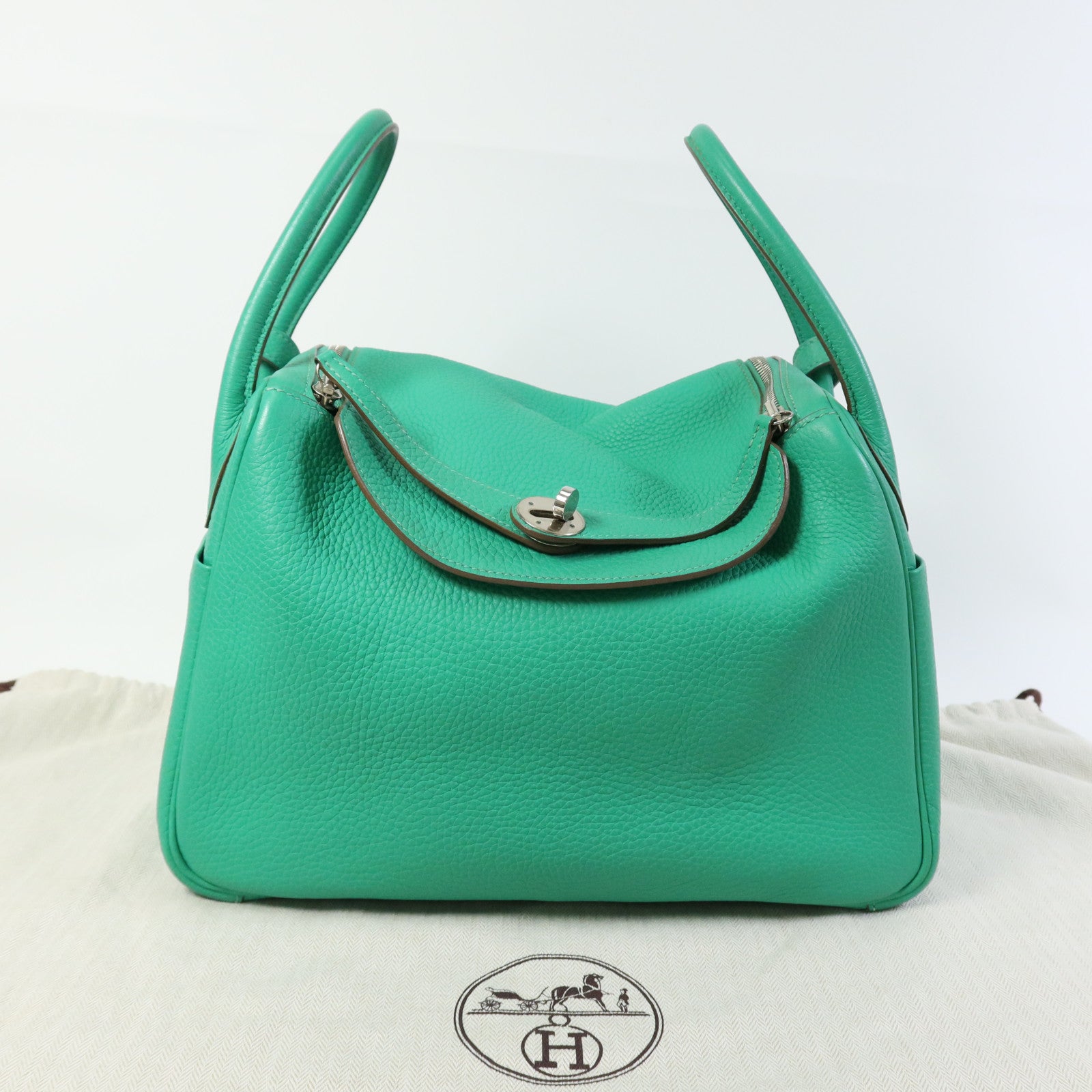 HERMES Clemence皮革Lindy 30銀扣手挽肩背兩用袋Bamboo