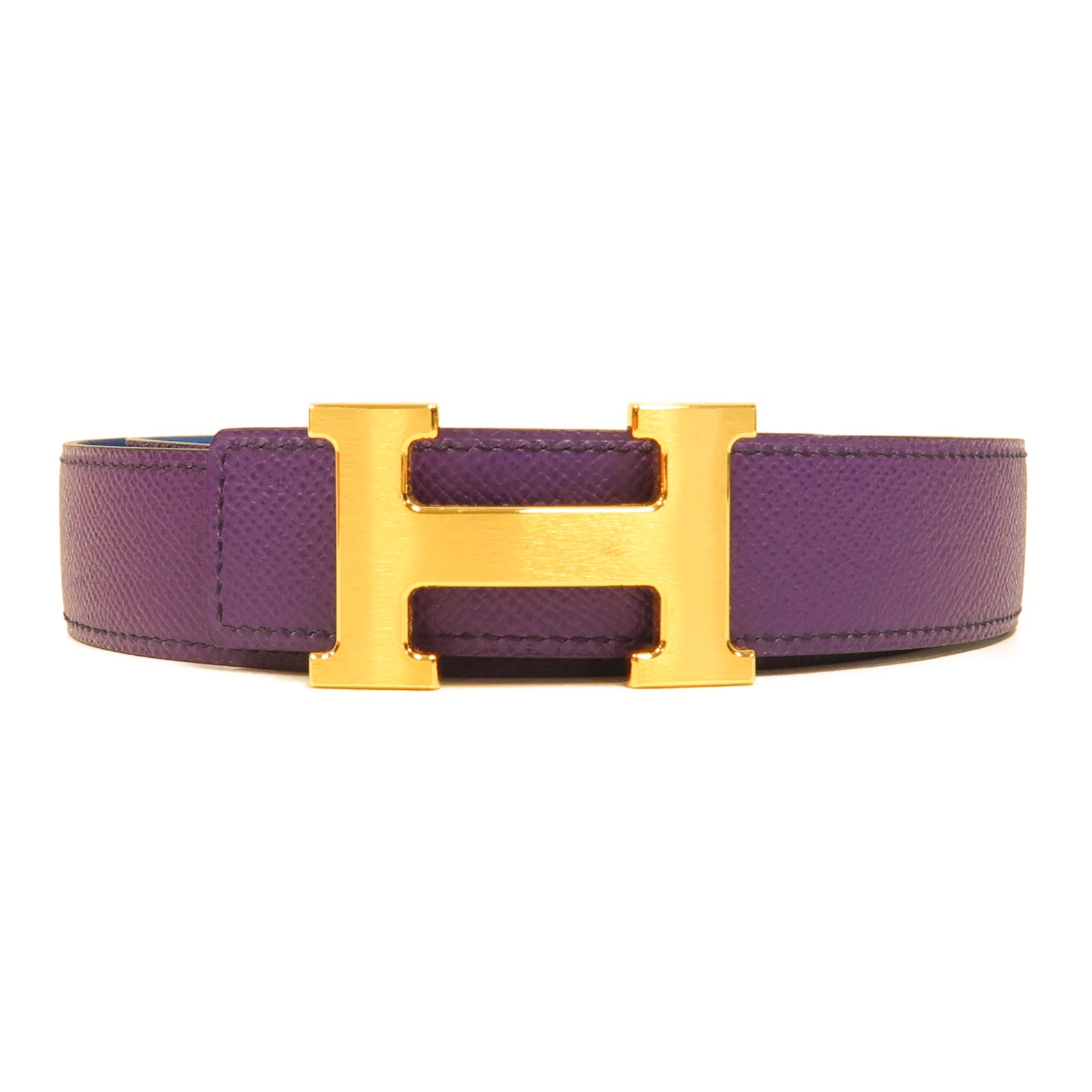 HERMES Epsom皮革H Belt 85Cm金扣皮帶紫色/紫色