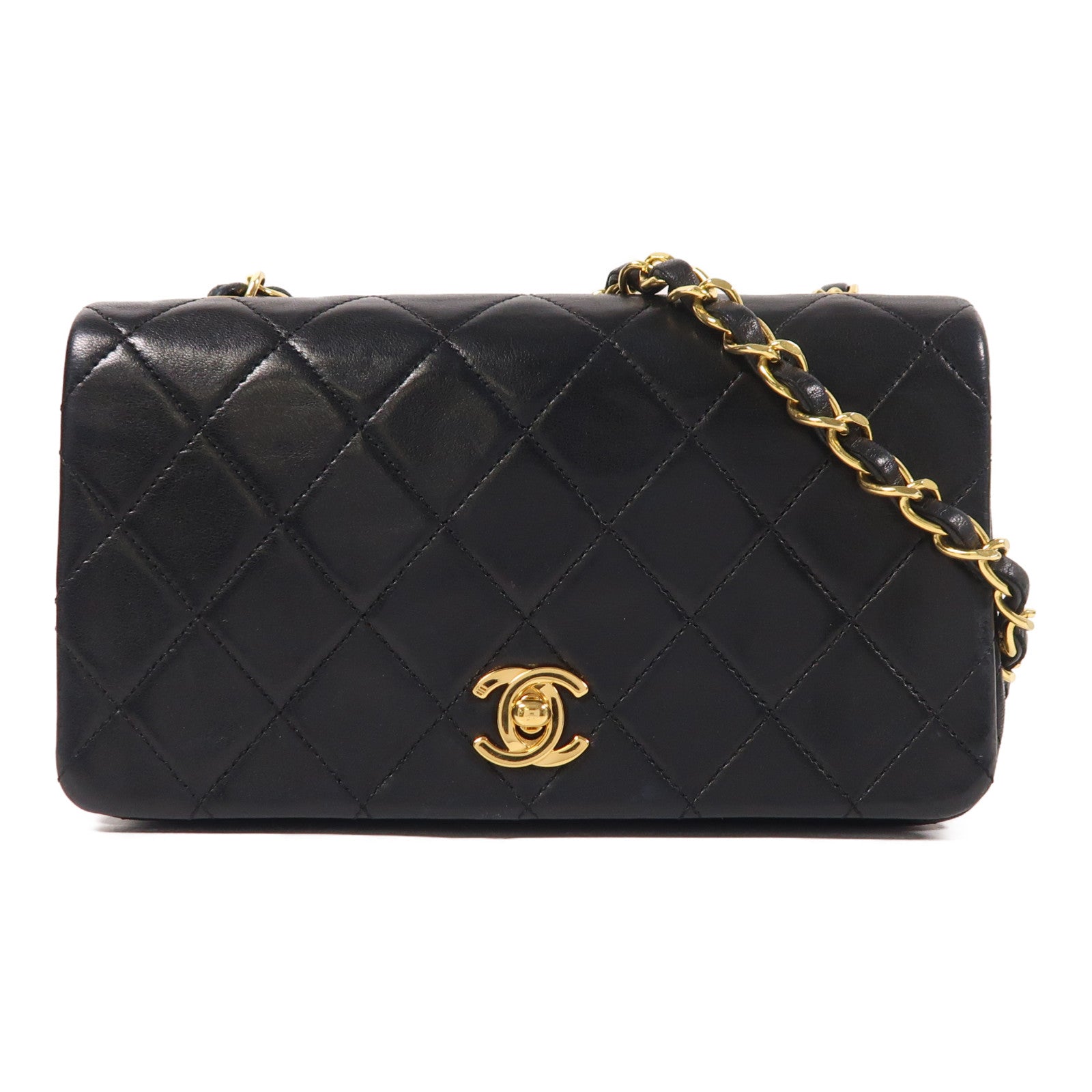 CHANEL 羊皮皮革Vintage Chain Shoulder金扣鏈帶肩背袋