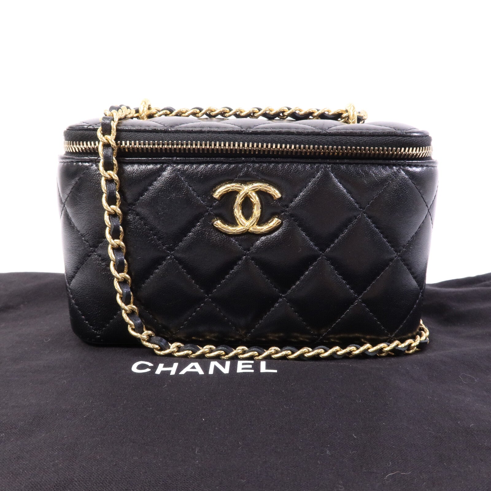 CHANEL 羊皮皮革Vanity Case金扣鏈帶肩背袋