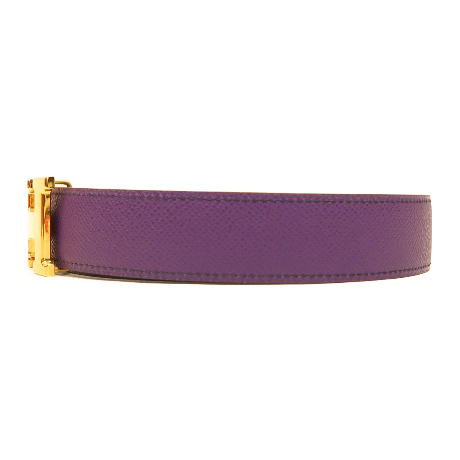 HERMES Epsom皮革H Belt 85Cm金扣皮帶紫色/紫色