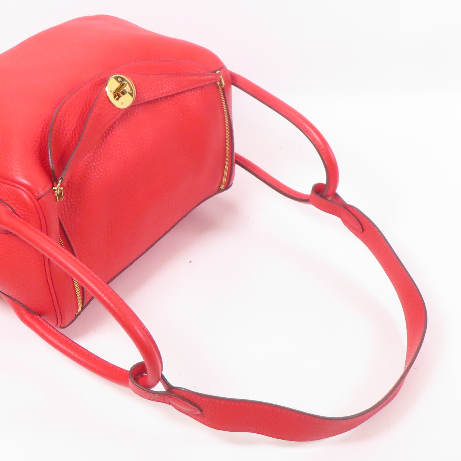 HERMES Clemence皮革Lindy 26金扣手挽肩背兩用袋Rouge Tomate