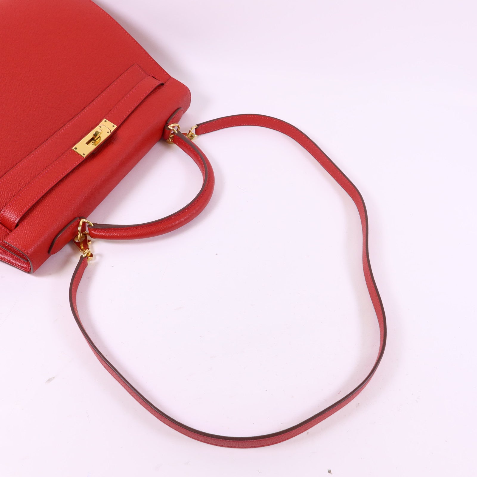 HERMES Epsom皮革Kelly 32金扣手挽肩背兩用袋Rouge Casaque
