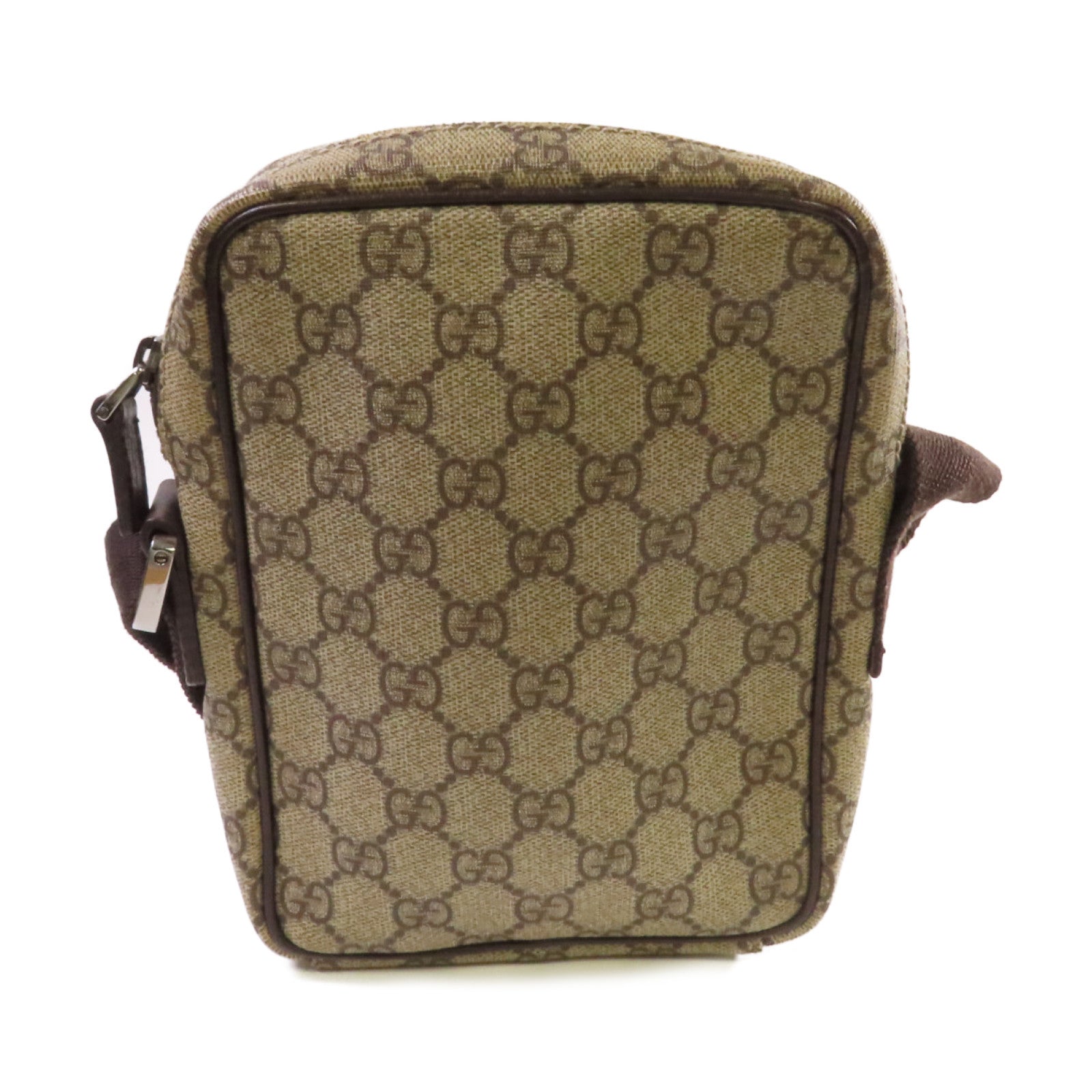 GUCCI 【清倉大減價】塗層帆布GG Supreme銀扣肩背袋啡色