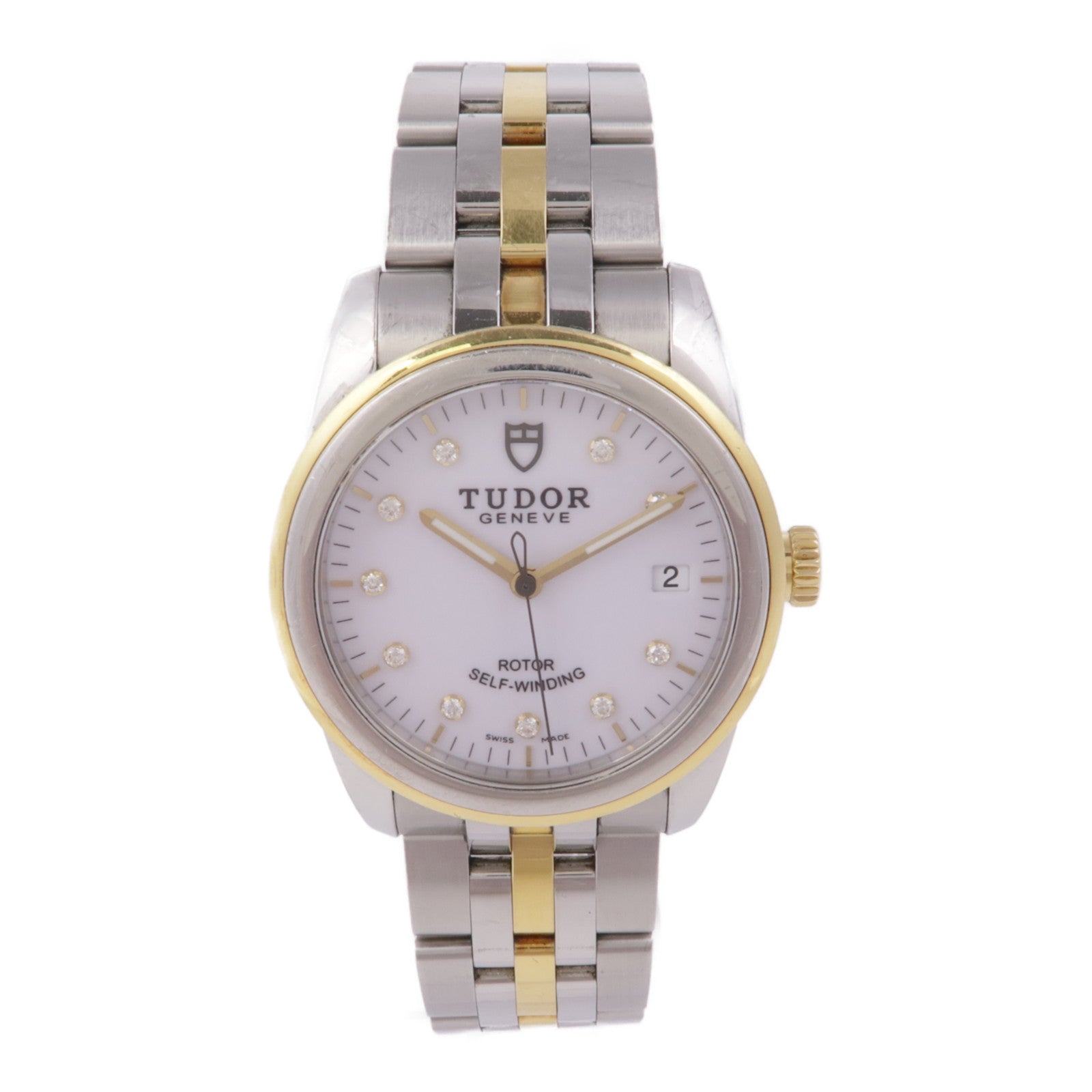 TUDOR Gramour Date Automatic Watch 55003 18K Yellow Gold Stainless Steel Diamond