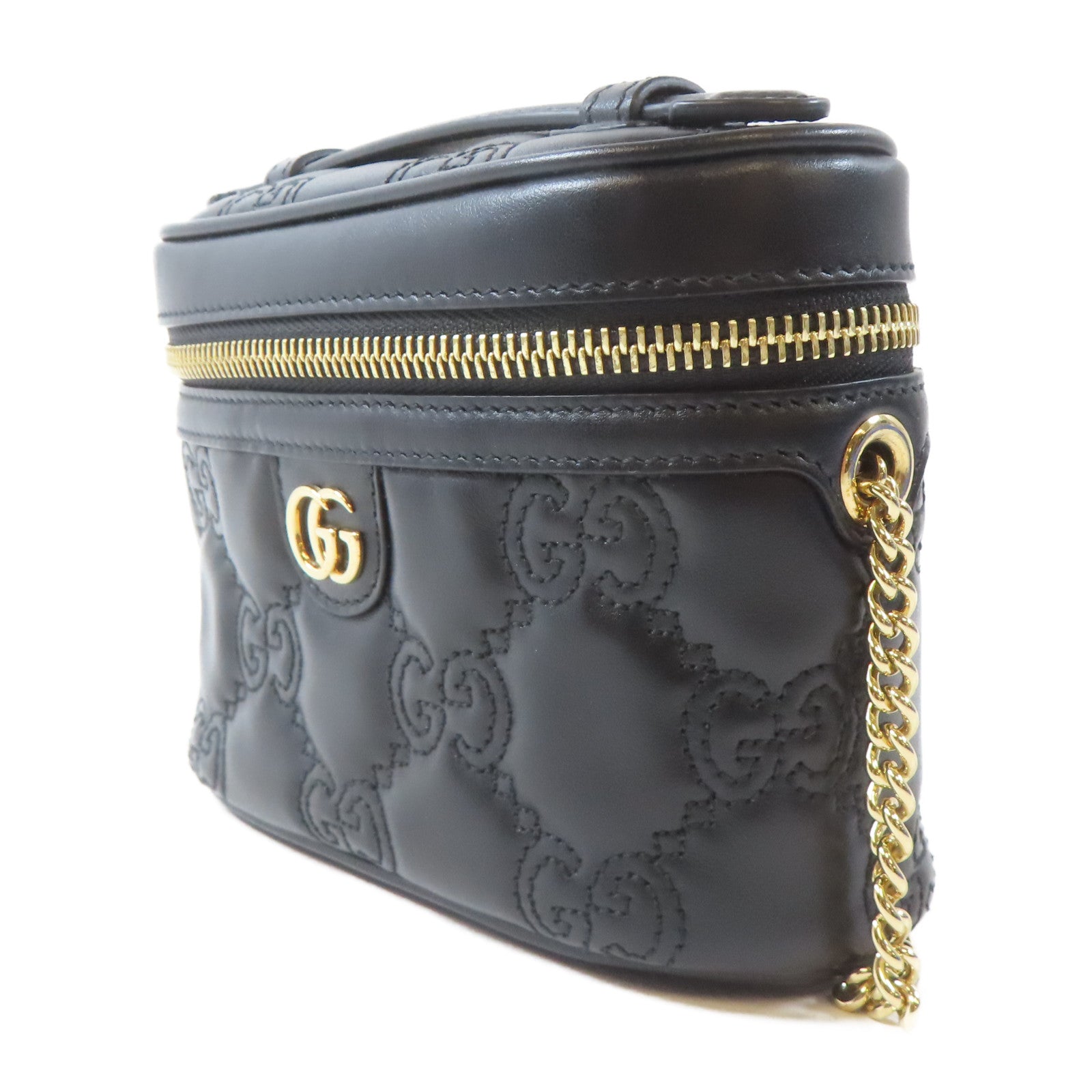 GUCCI 牛皮皮革GG Matelasse Top Handle Mini Bag金扣手挽肩背兩用袋黑色