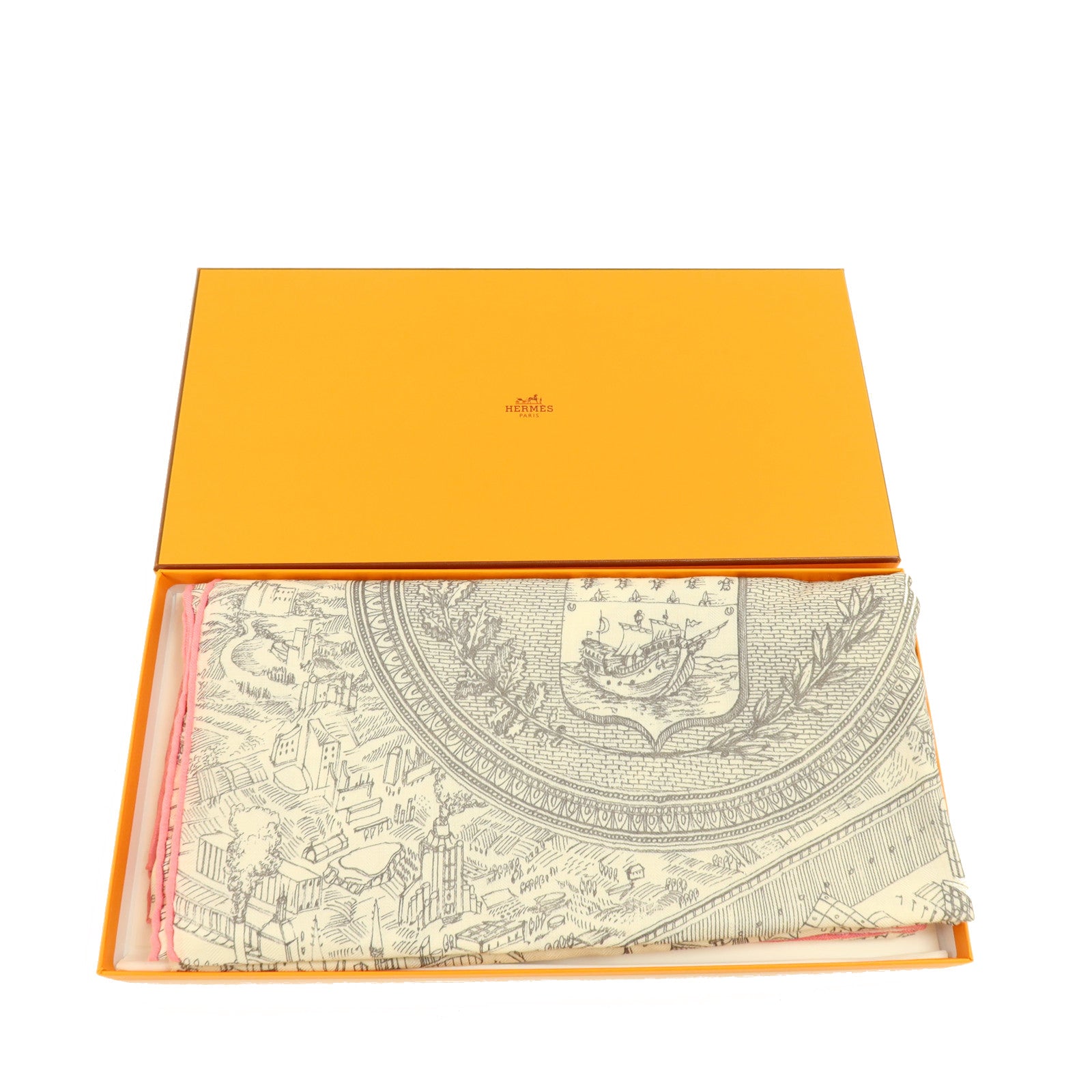 HERMES 羊絨/絲質La Nouvelle Cite Cavaliere 140x140cm絲巾