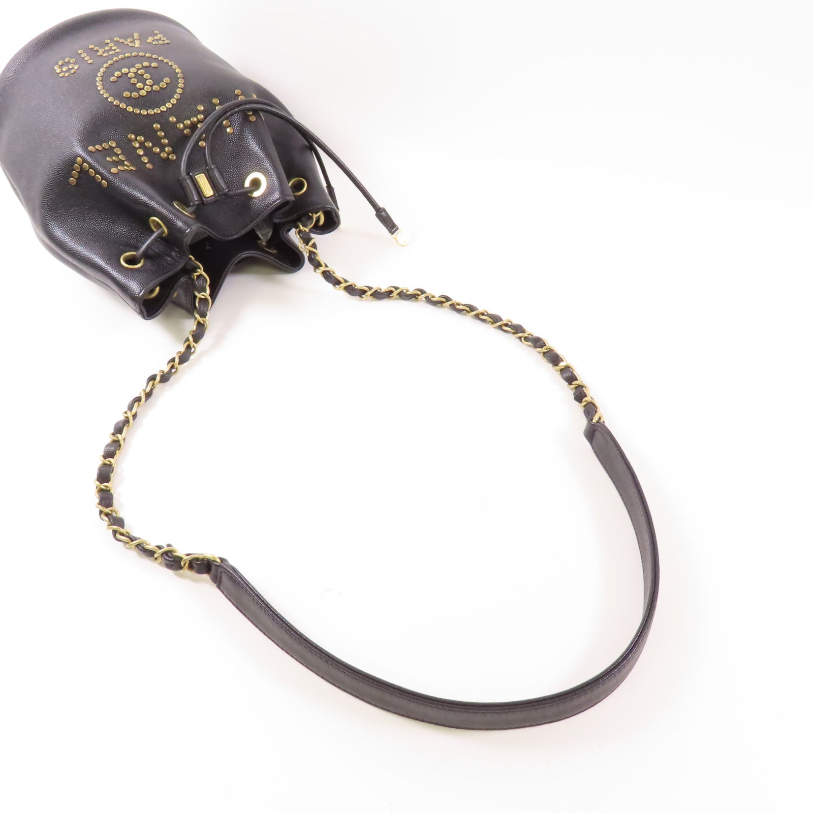 CHANEL【激減優惠】 牛皮皮革Drawstring Bucket金扣鏈帶肩背袋