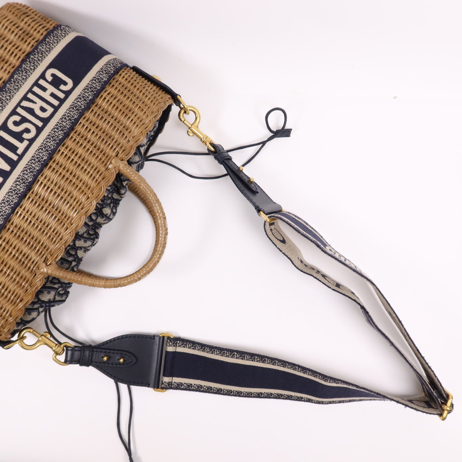 Dior 帆布/藤料Wicker金扣手挽肩背兩用袋