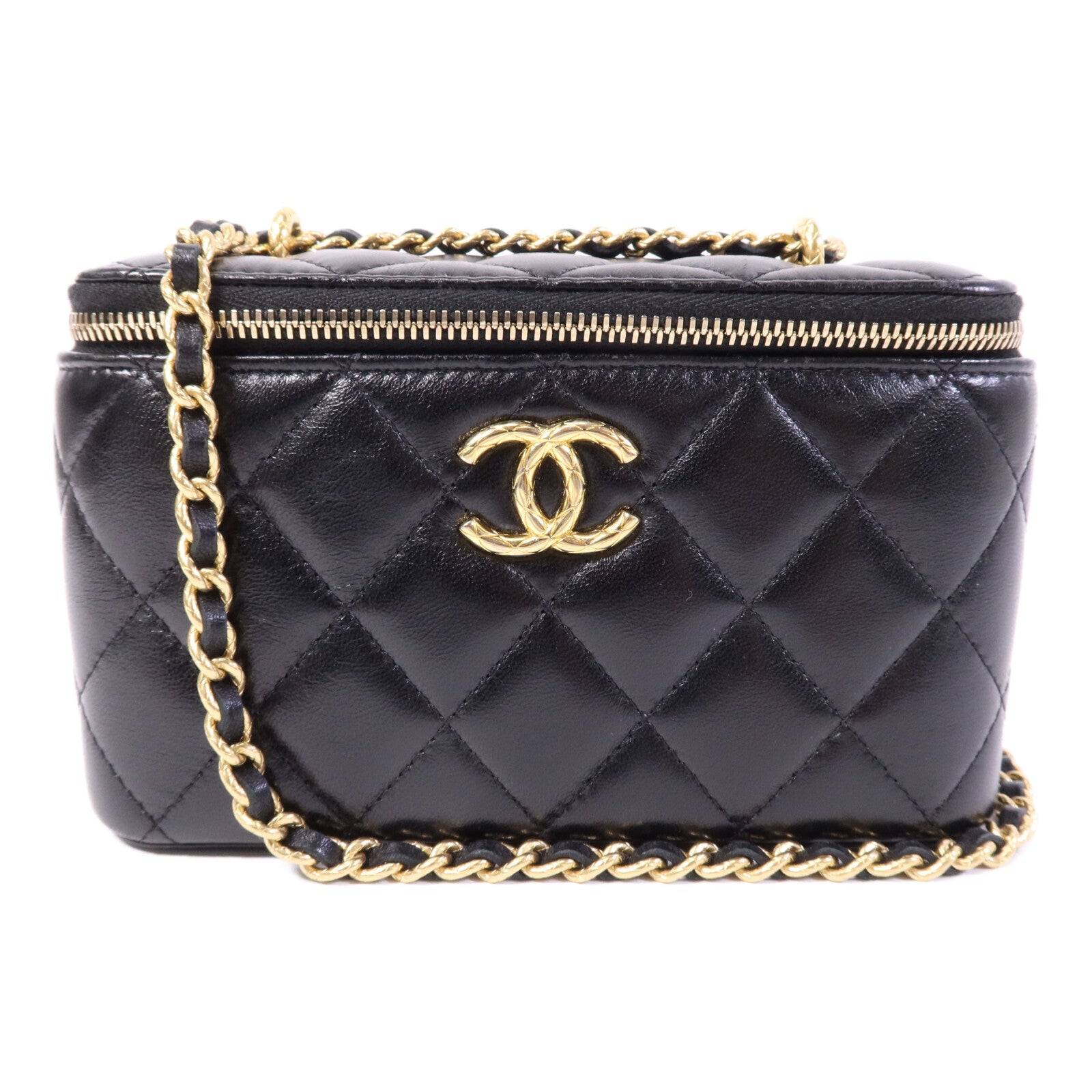 CHANEL 羊皮皮革Vanity Case金扣鏈帶肩背袋
