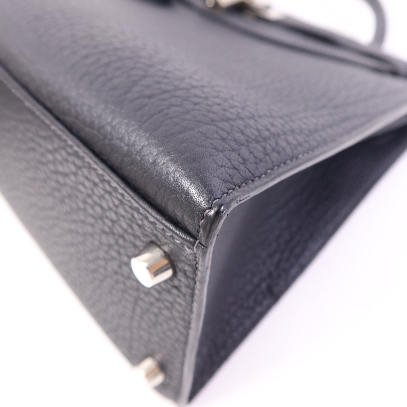 HERMES Fjord皮革Kelly 32銀扣手挽肩背兩用袋Navy
