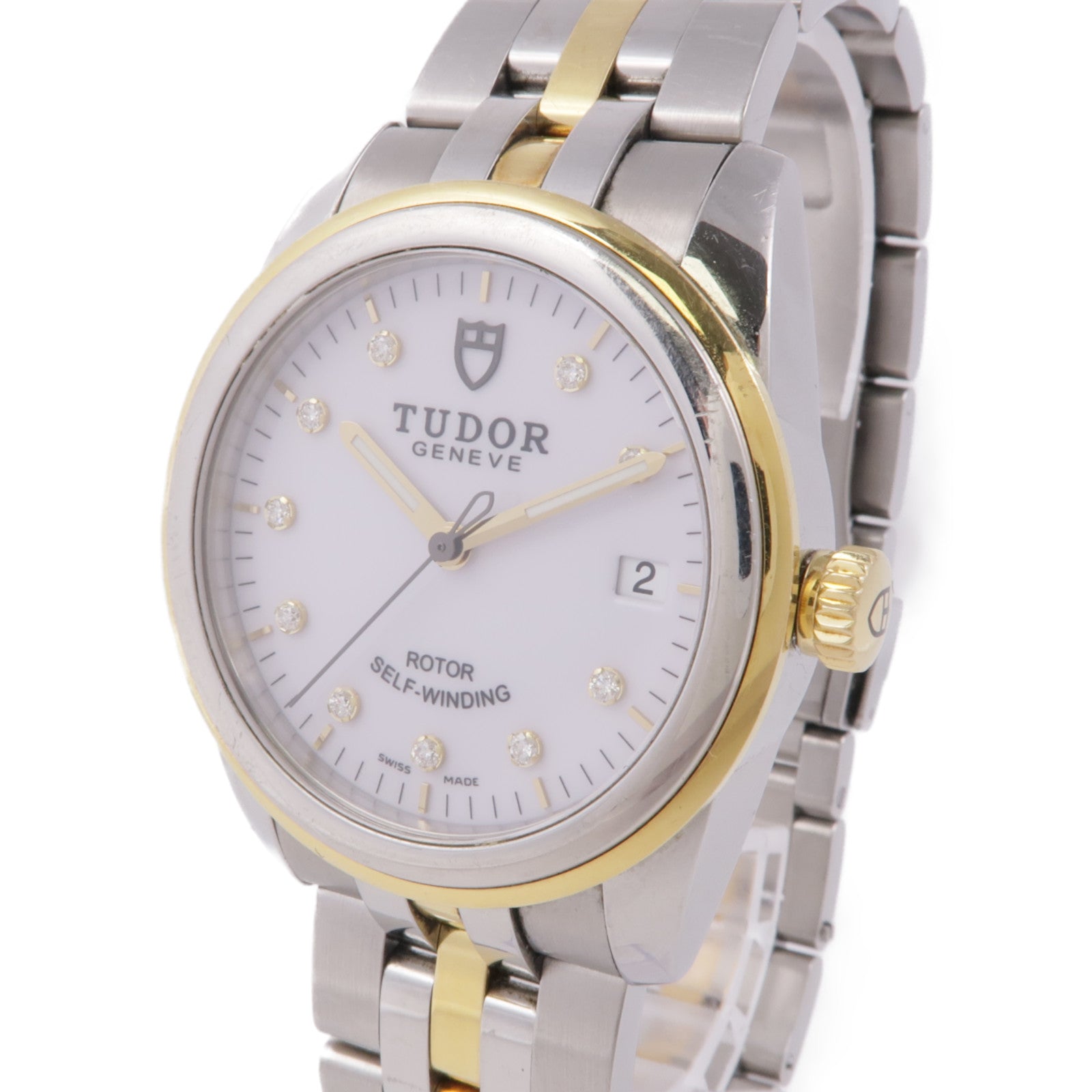 TUDOR Gramour Date Automatic Watch 55003 18K Yellow Gold Stainless Steel Diamond