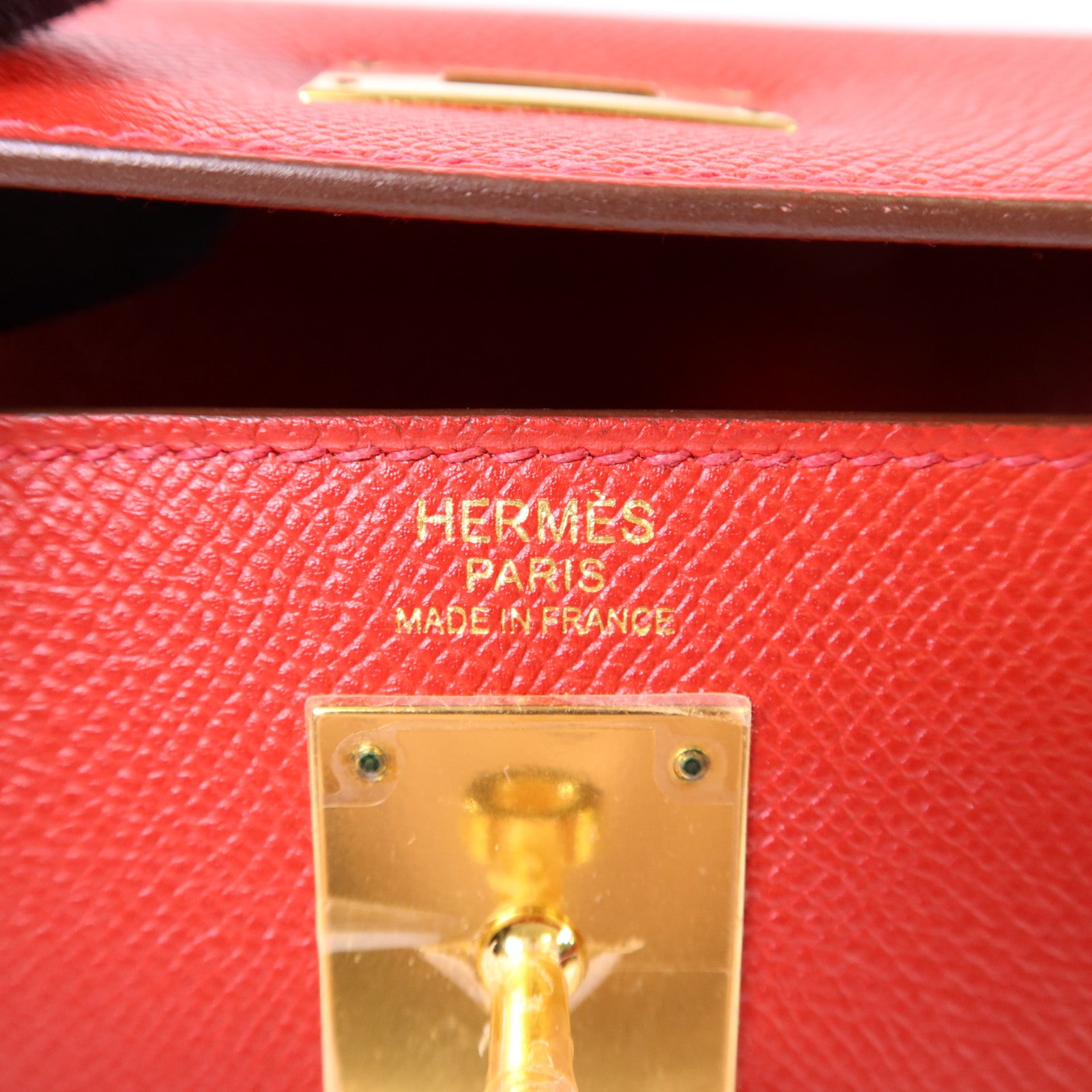 HERMES Epsom皮革Kelly 32金扣手挽肩背兩用袋Rouge Casaque