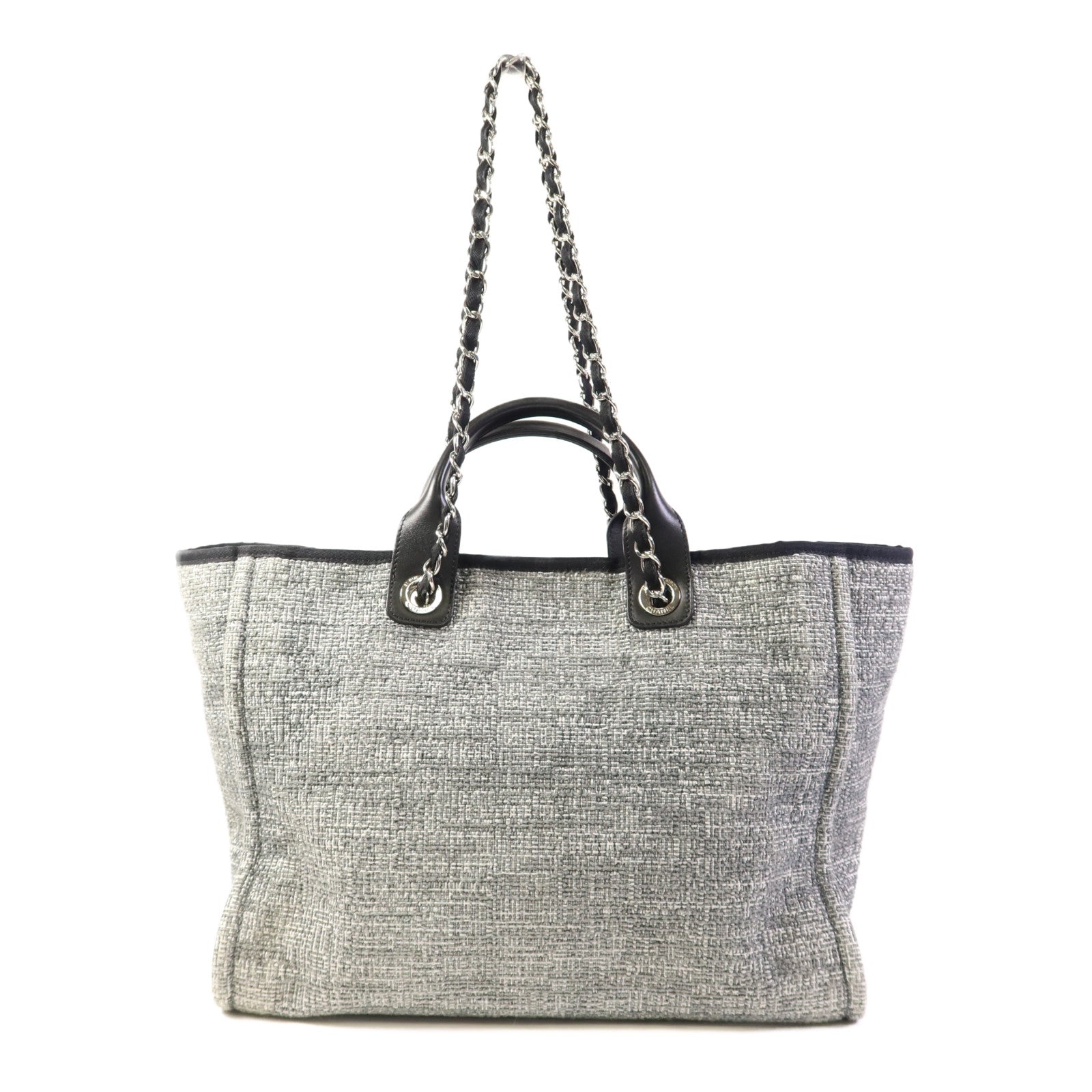 CHANEL 帆布Deauville Tote Bag銀扣手挽肩背兩用袋
