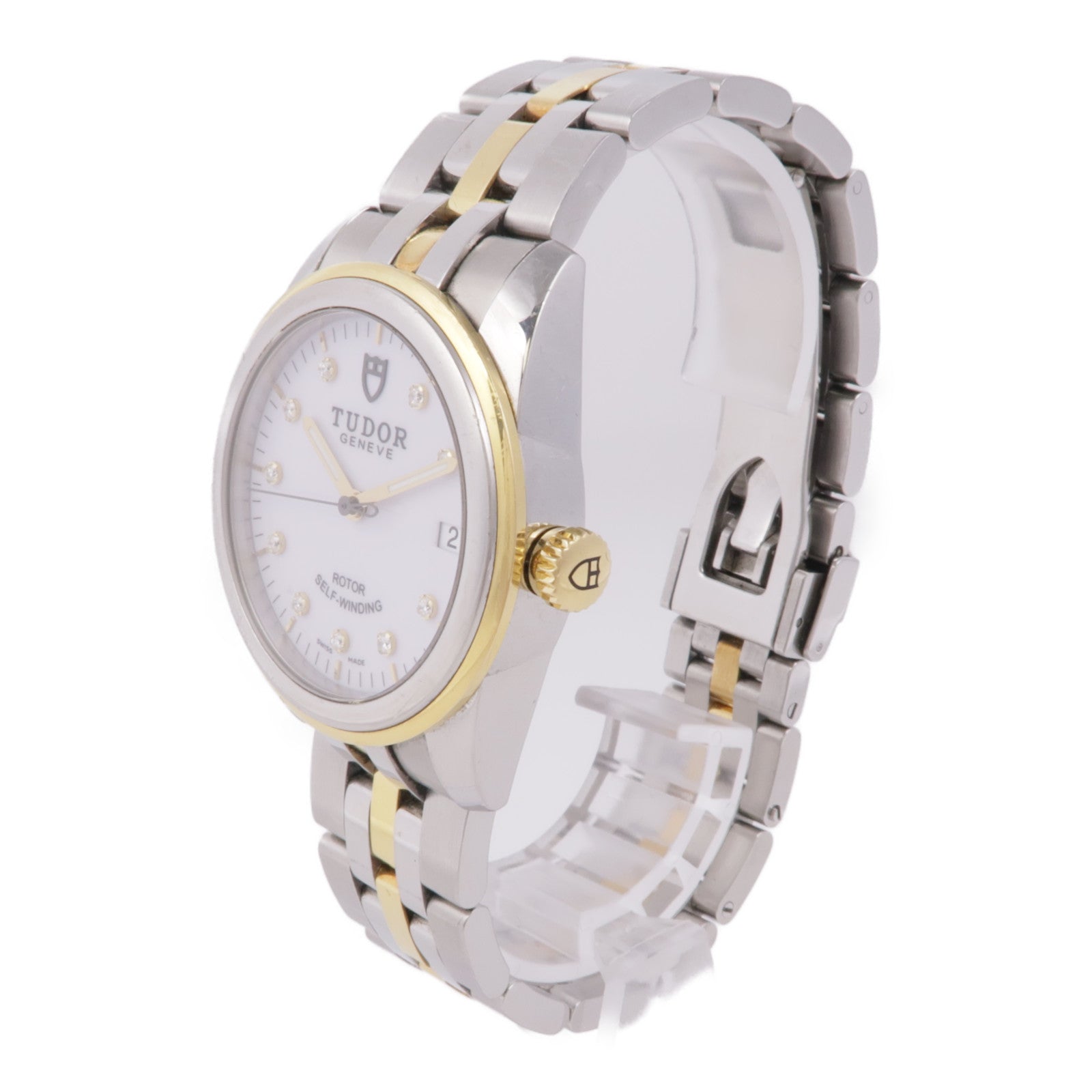 TUDOR Gramour Date Automatic Watch 55003 18K Yellow Gold Stainless Steel Diamond