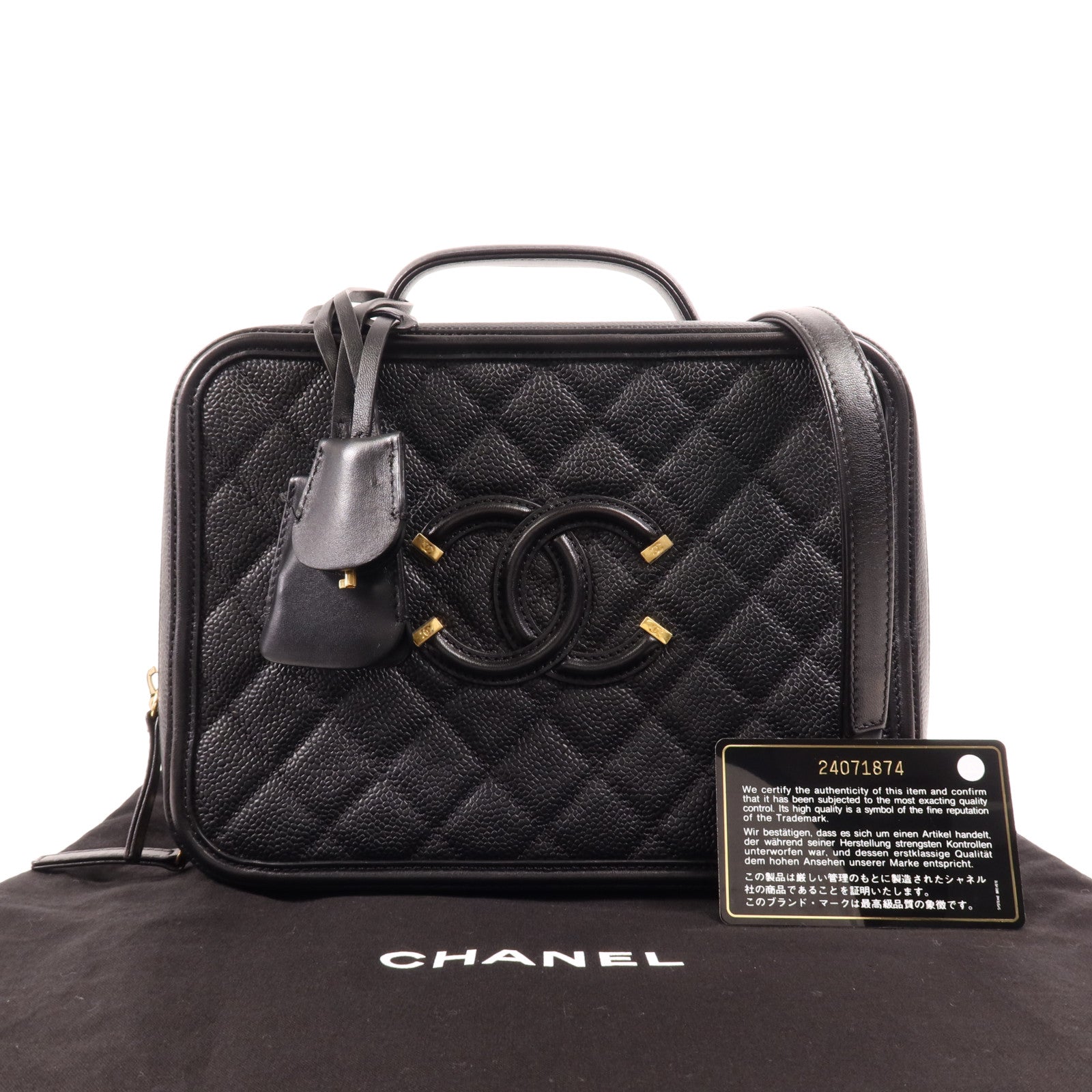 CHANEL 牛皮皮革CC Filigree Vanity金扣手挽肩背兩用袋