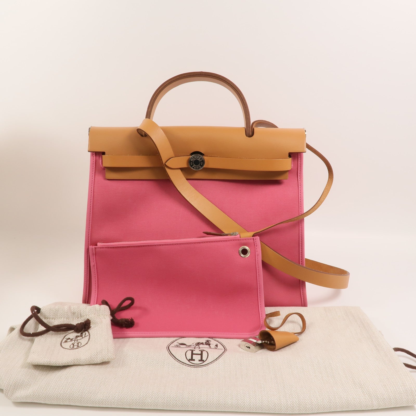 HERMES 帆布Herbag PM手挽肩背兩用袋Rose Hortensia