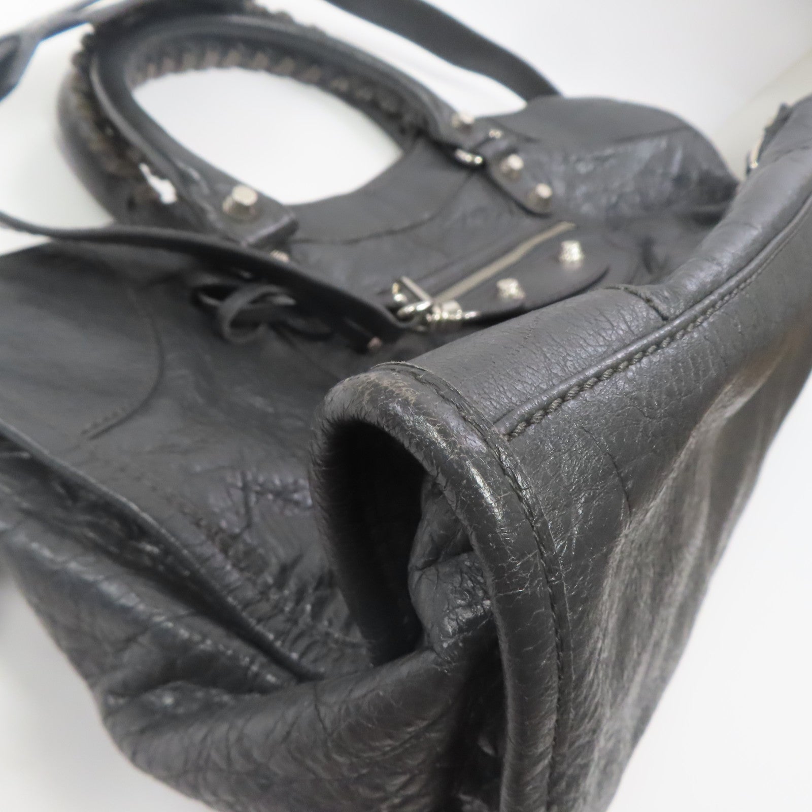 BALENCIAGA 牛皮皮革Giant Part Time銀扣手挽肩背兩用袋灰色