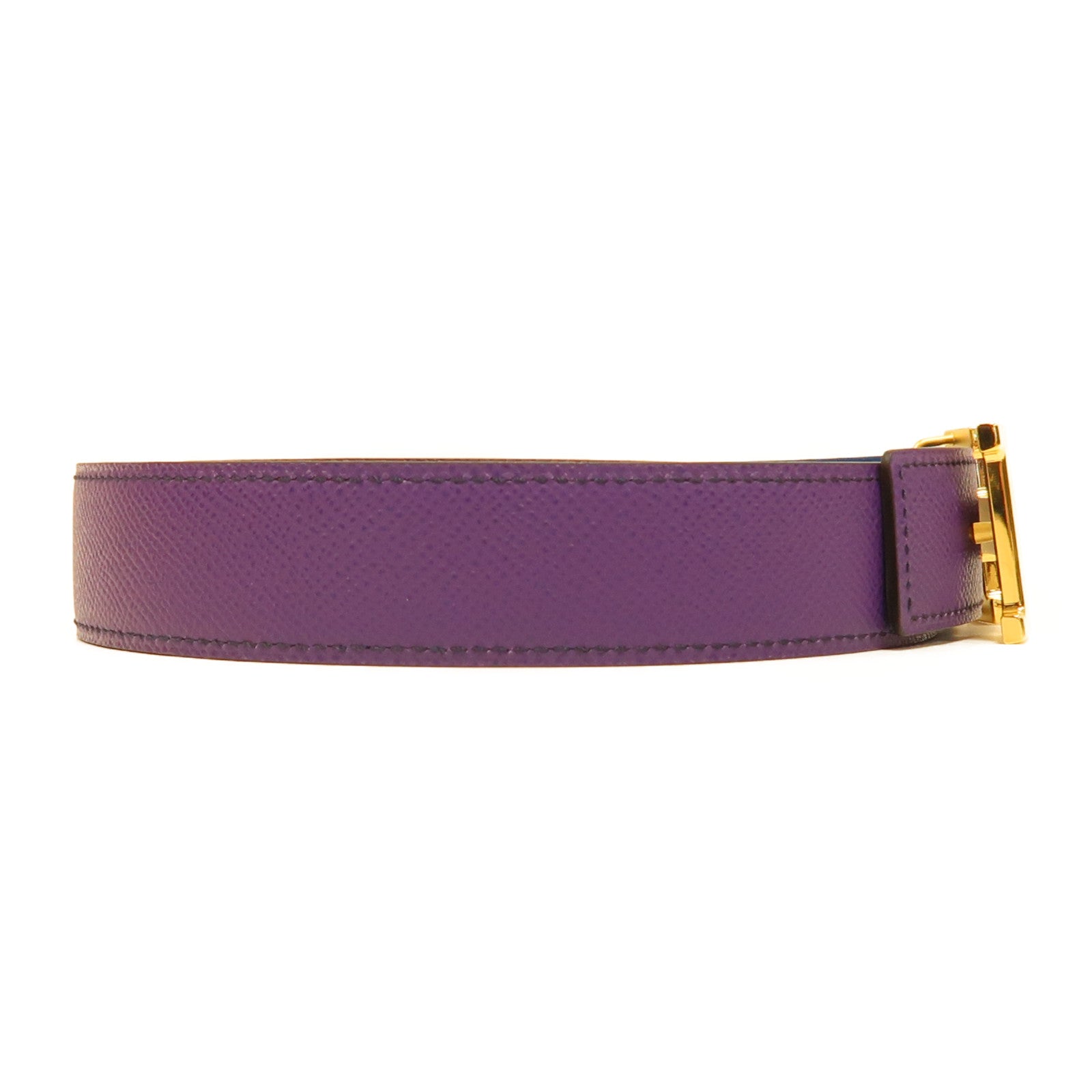 HERMES Epsom皮革H Belt 85Cm金扣皮帶紫色/紫色