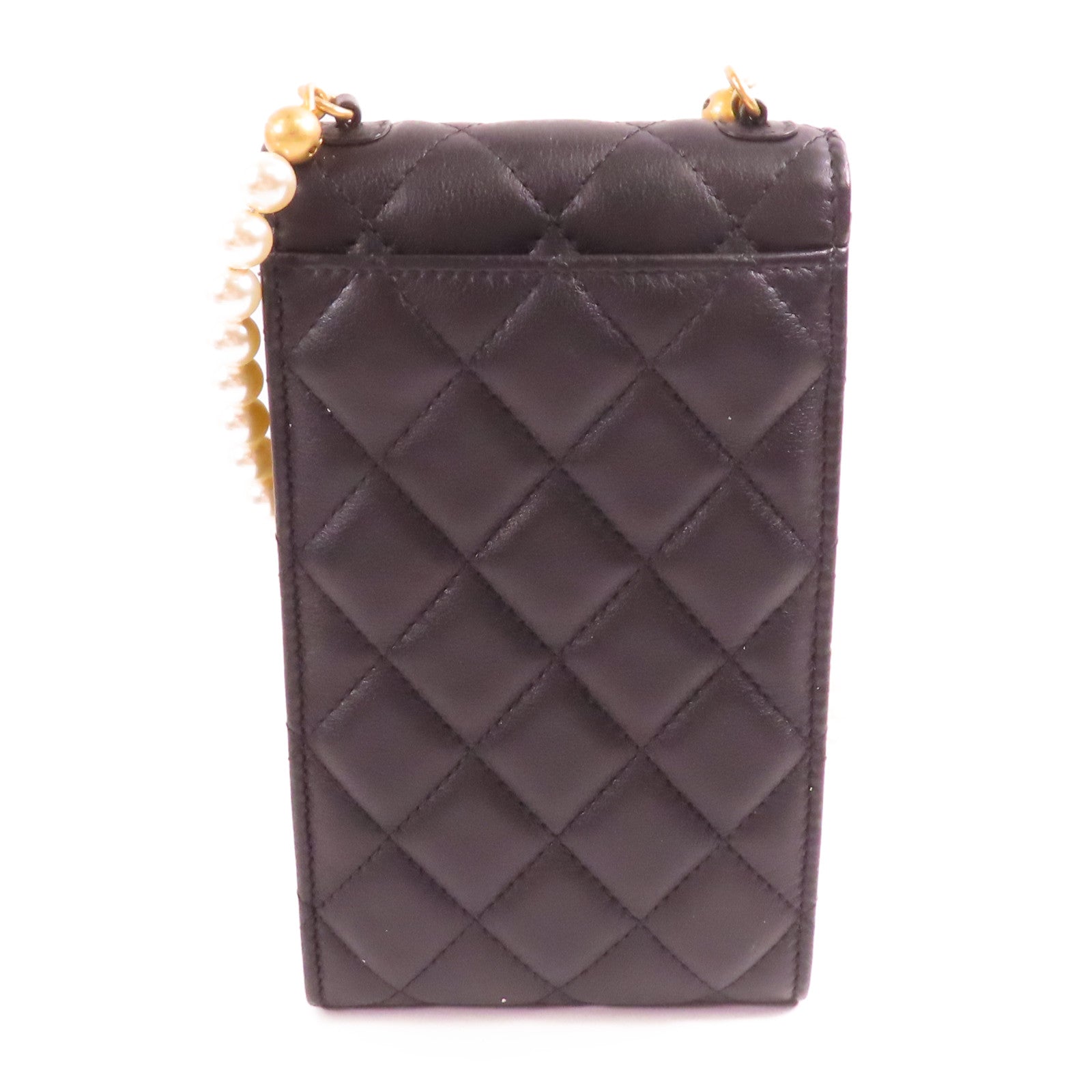 CHANEL 牛皮皮革Long Strap Phone Bag銀扣鏈帶肩背袋