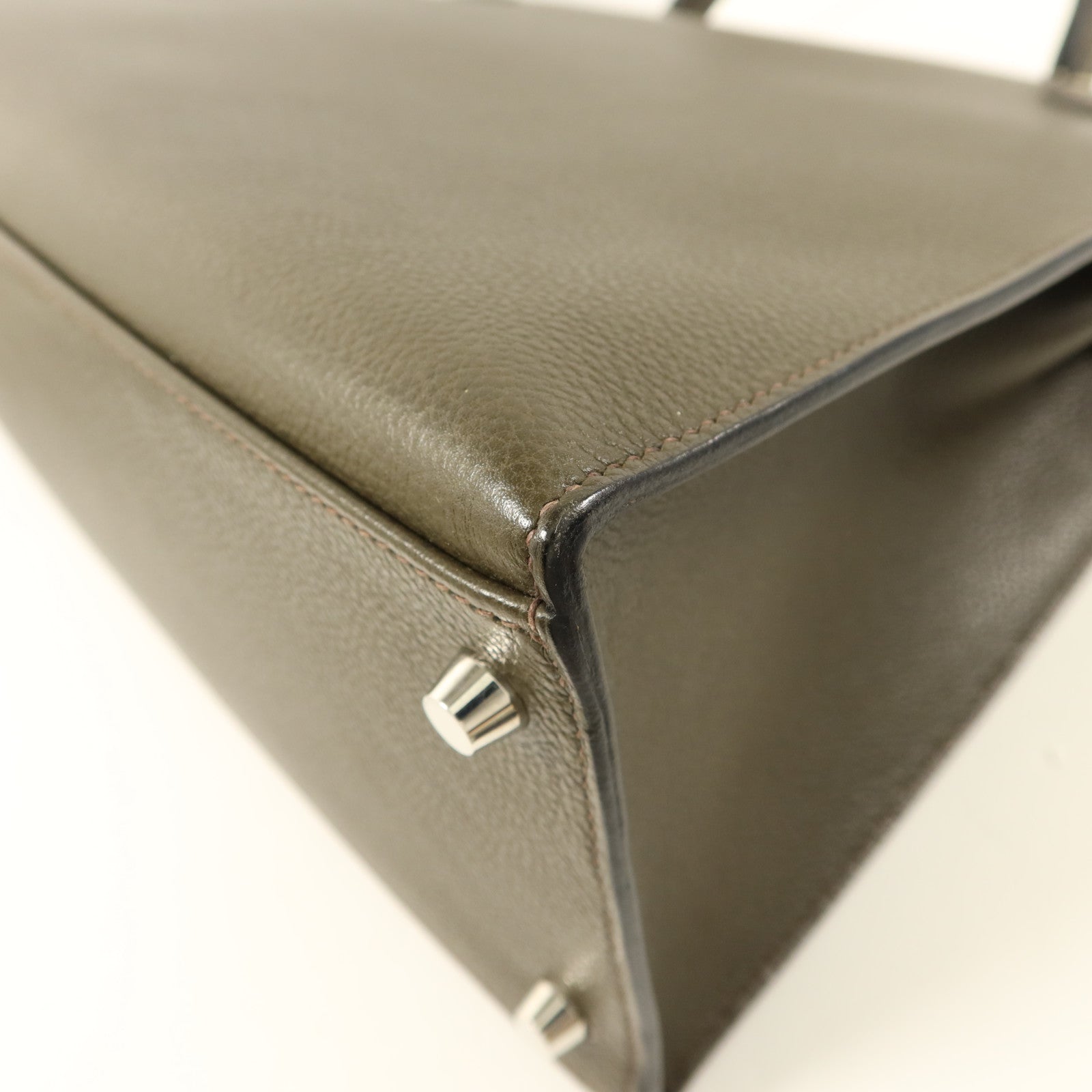 HERMES Chevre皮革Kelly 35銀扣手挽肩背兩用袋Vert Olive