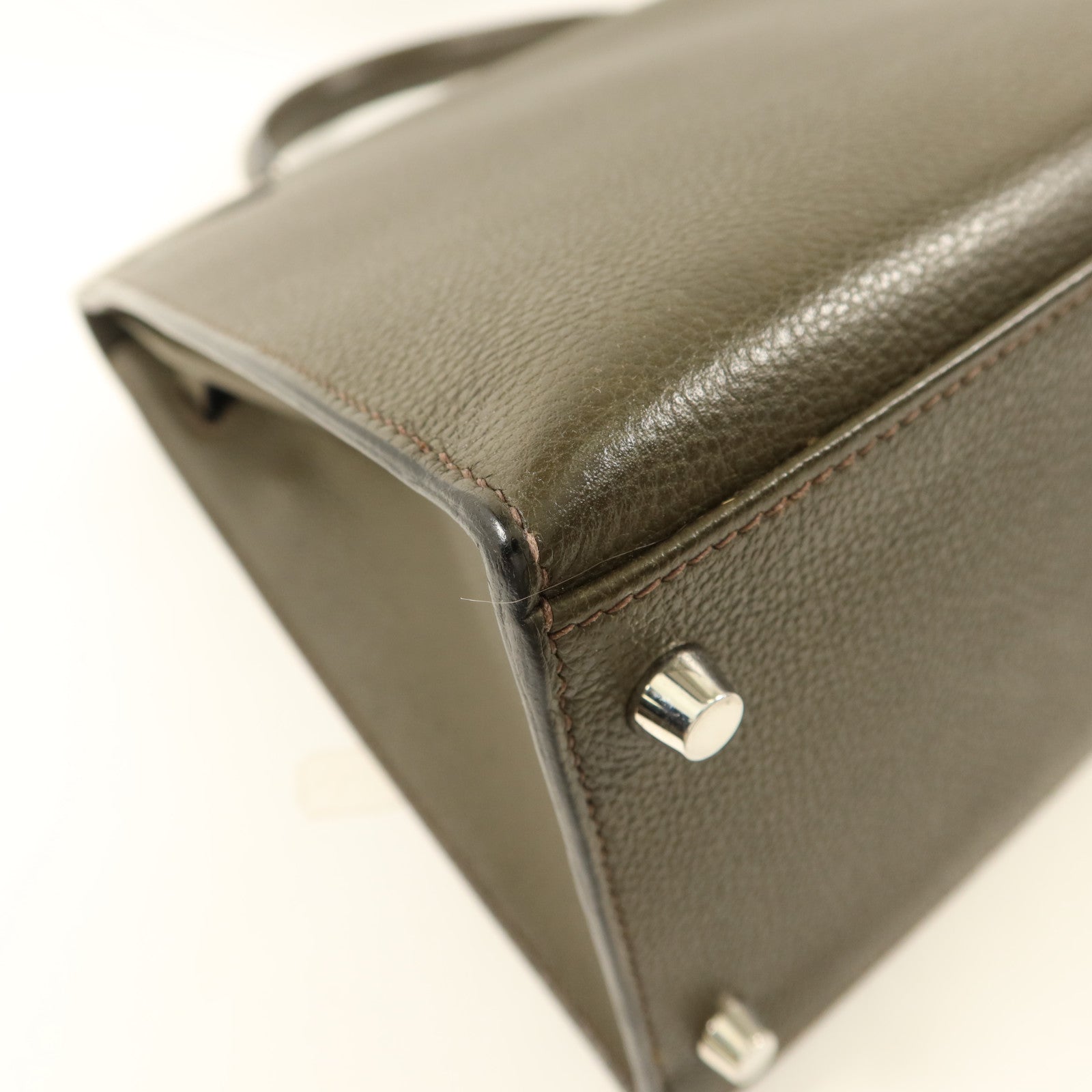 HERMES Chevre皮革Kelly 35銀扣手挽肩背兩用袋Vert Olive