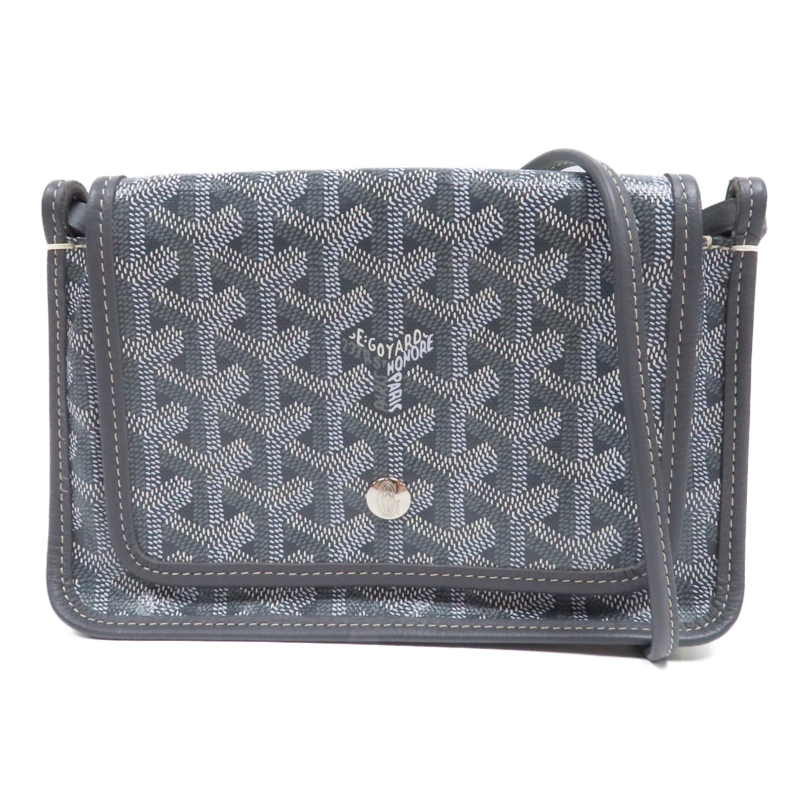 GOYARD 塗層帆布Plumet Pocket Wallet銀扣肩背袋灰色