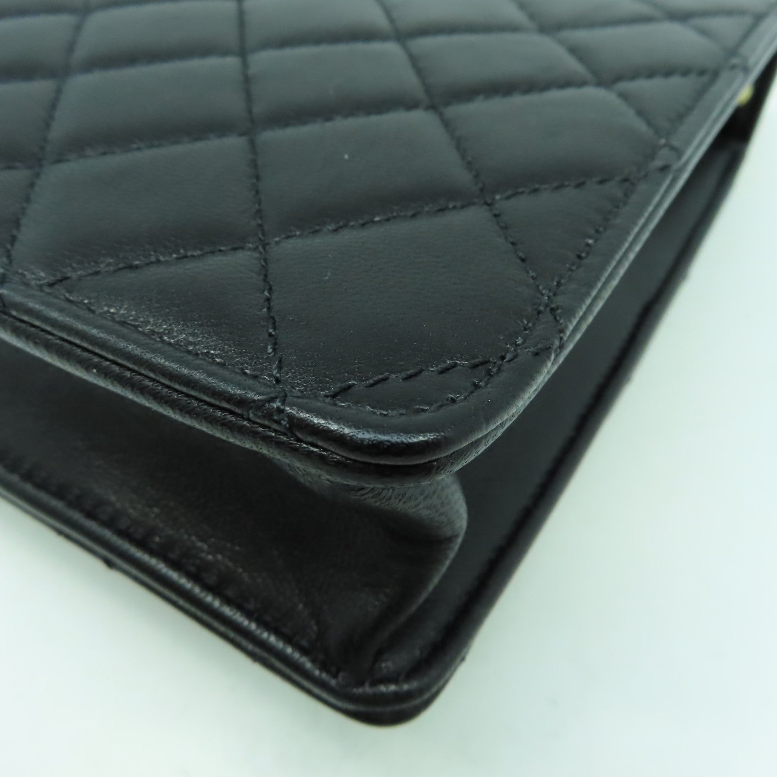 CHANEL 菱格牛皮皮革Chain Shoulder Bag金扣鏈帶肩背袋黑色