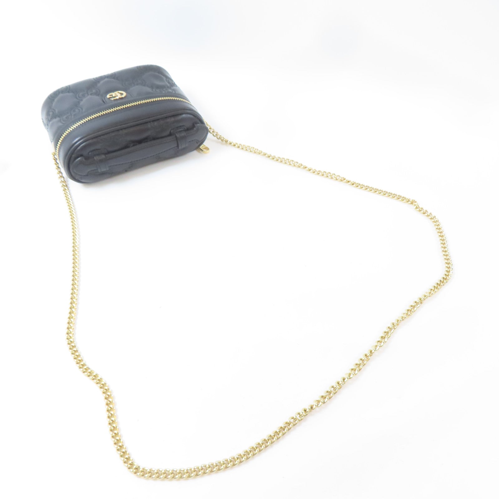 GUCCI 牛皮皮革GG Matelasse Top Handle Mini Bag金扣手挽肩背兩用袋黑色