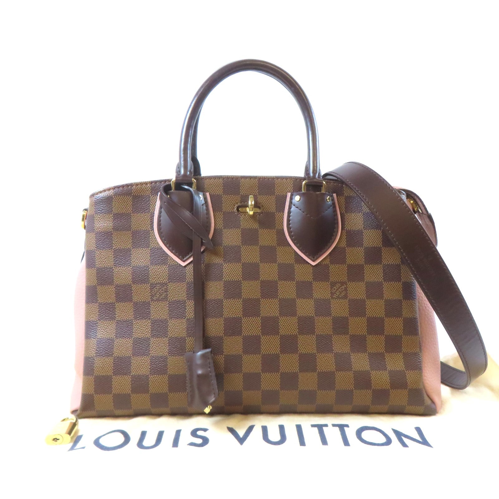 LOUIS VUITTON 【激減優惠】Damier Ebene Normandy金扣手挽肩背兩用袋啡色/粉紅色