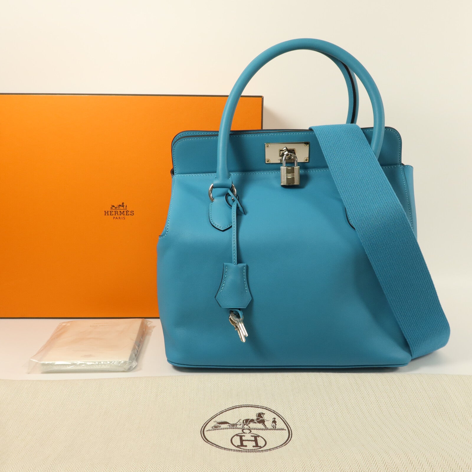 HERMES Swift皮革Toolbox 26手挽肩背兩用袋Turquoise