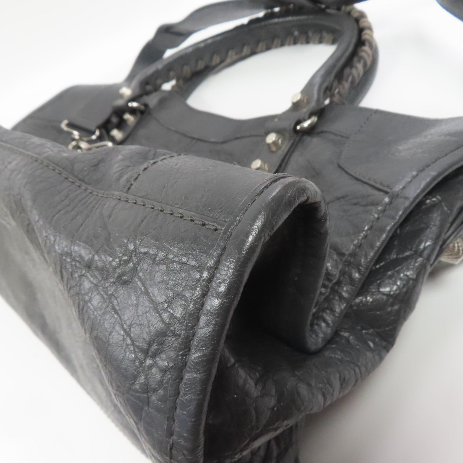 BALENCIAGA 牛皮皮革Giant Part Time銀扣手挽肩背兩用袋灰色