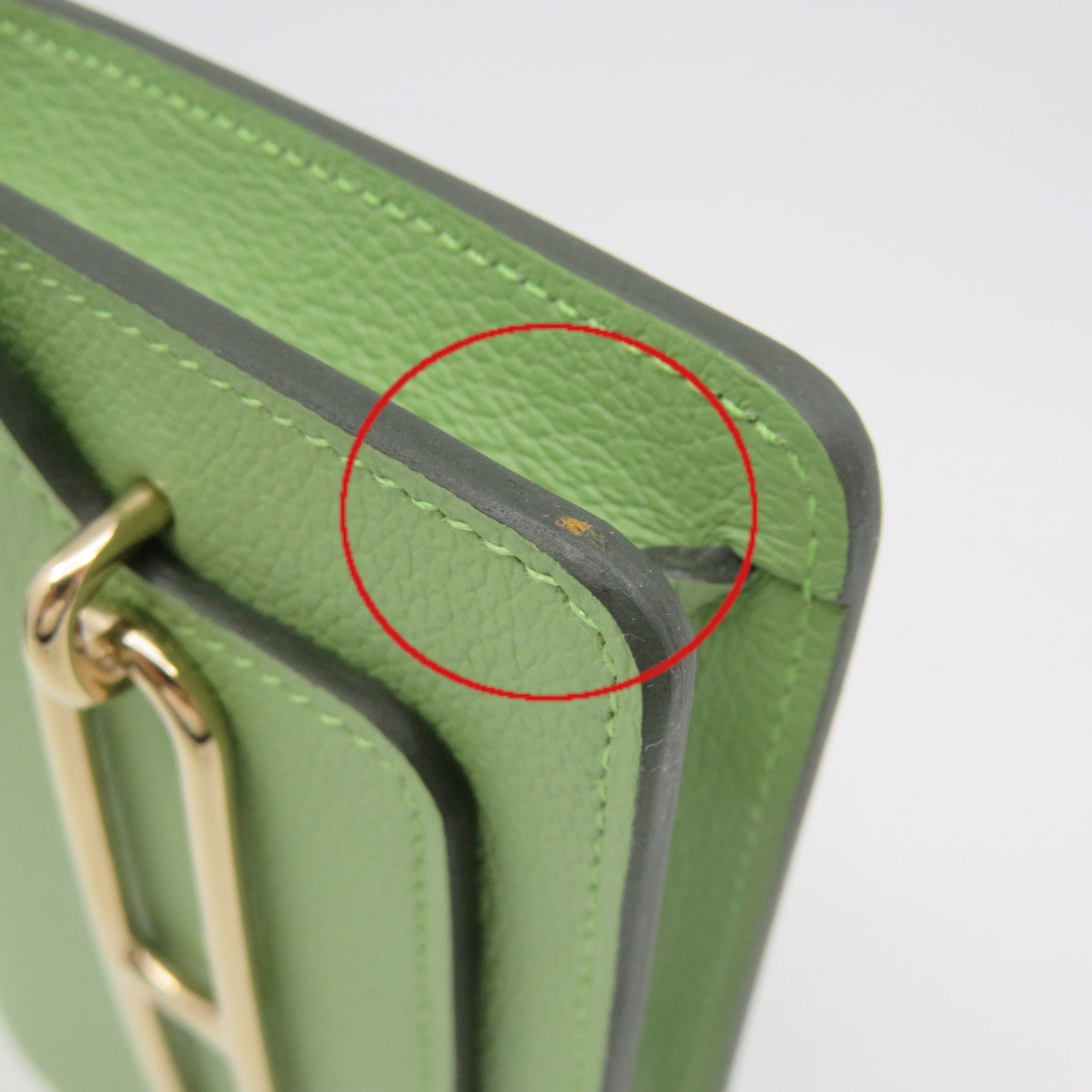 HERMES 【激減優惠】Evercolour皮革Roulis Slim Wallet金扣短錢包Vert Criquet淺綠色