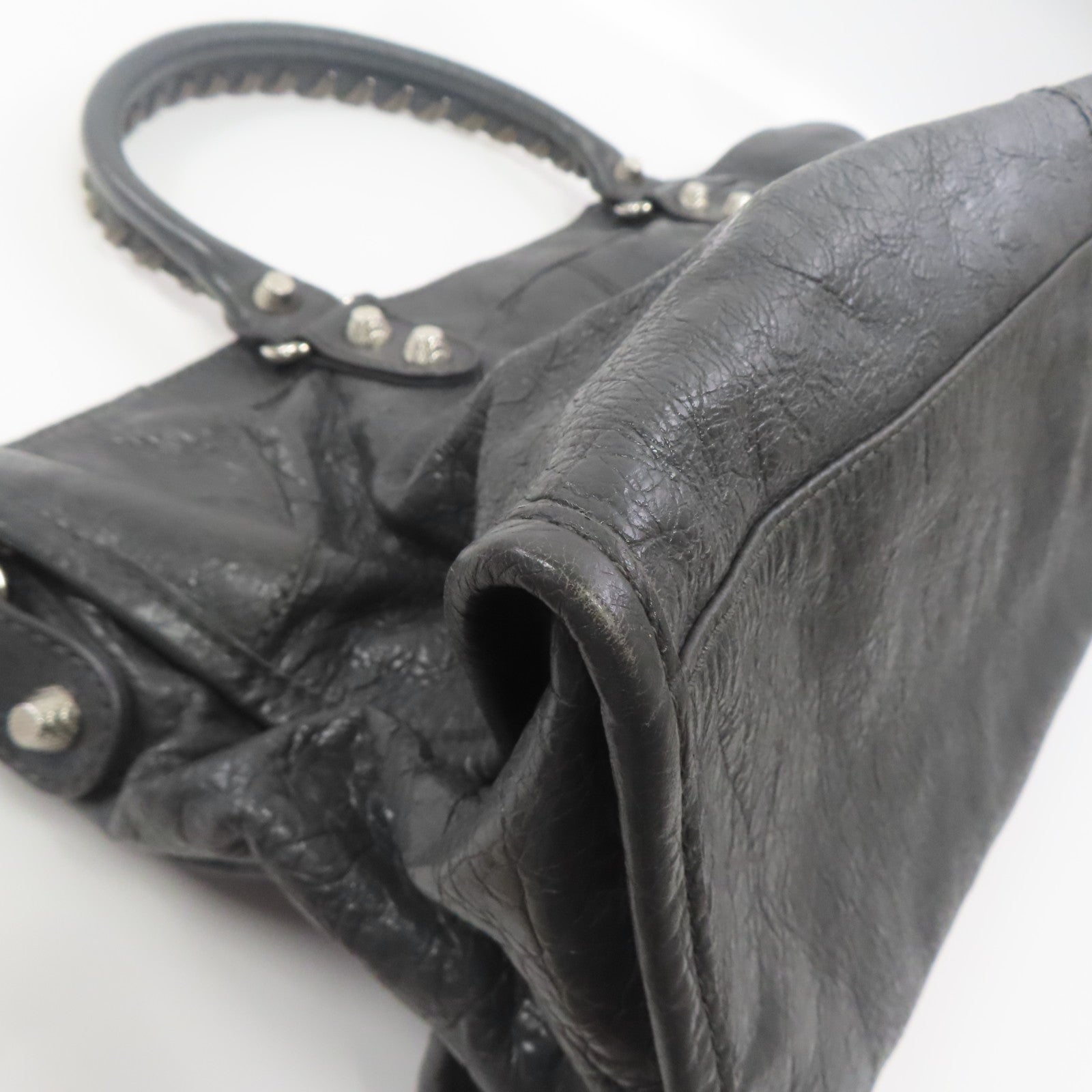 BALENCIAGA 牛皮皮革Giant Part Time銀扣手挽肩背兩用袋灰色